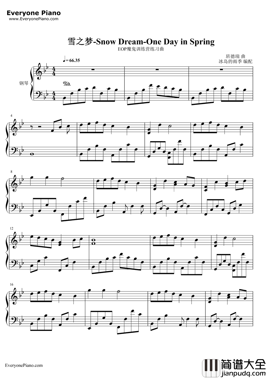 雪之梦钢琴谱_班得瑞Bandari_SnowDream_大自然情诗