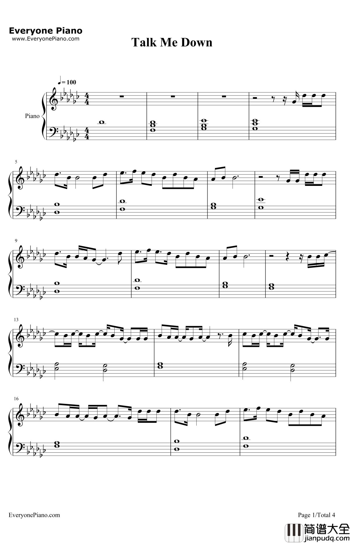 TalkMeDown钢琴谱_TroyeSivan