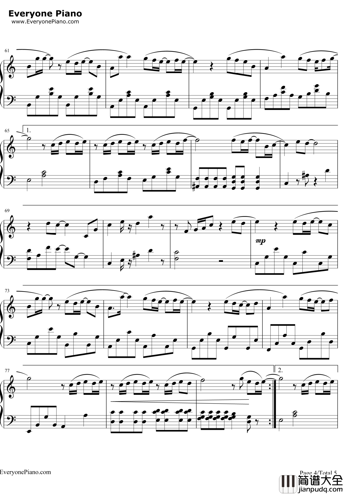 可惜没如果钢琴谱_林俊杰_简易版