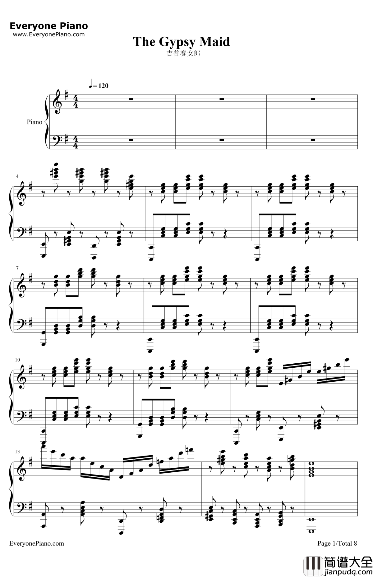 吉普赛女郎钢琴谱_马克西姆_TheGypsyMaid
