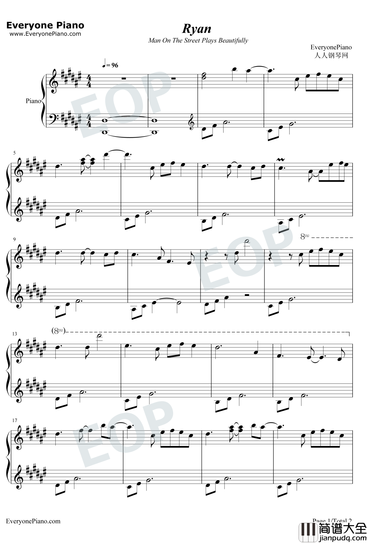 TheBeginning钢琴谱_Ryan_ManOnTheStreetPlaysBeautifully