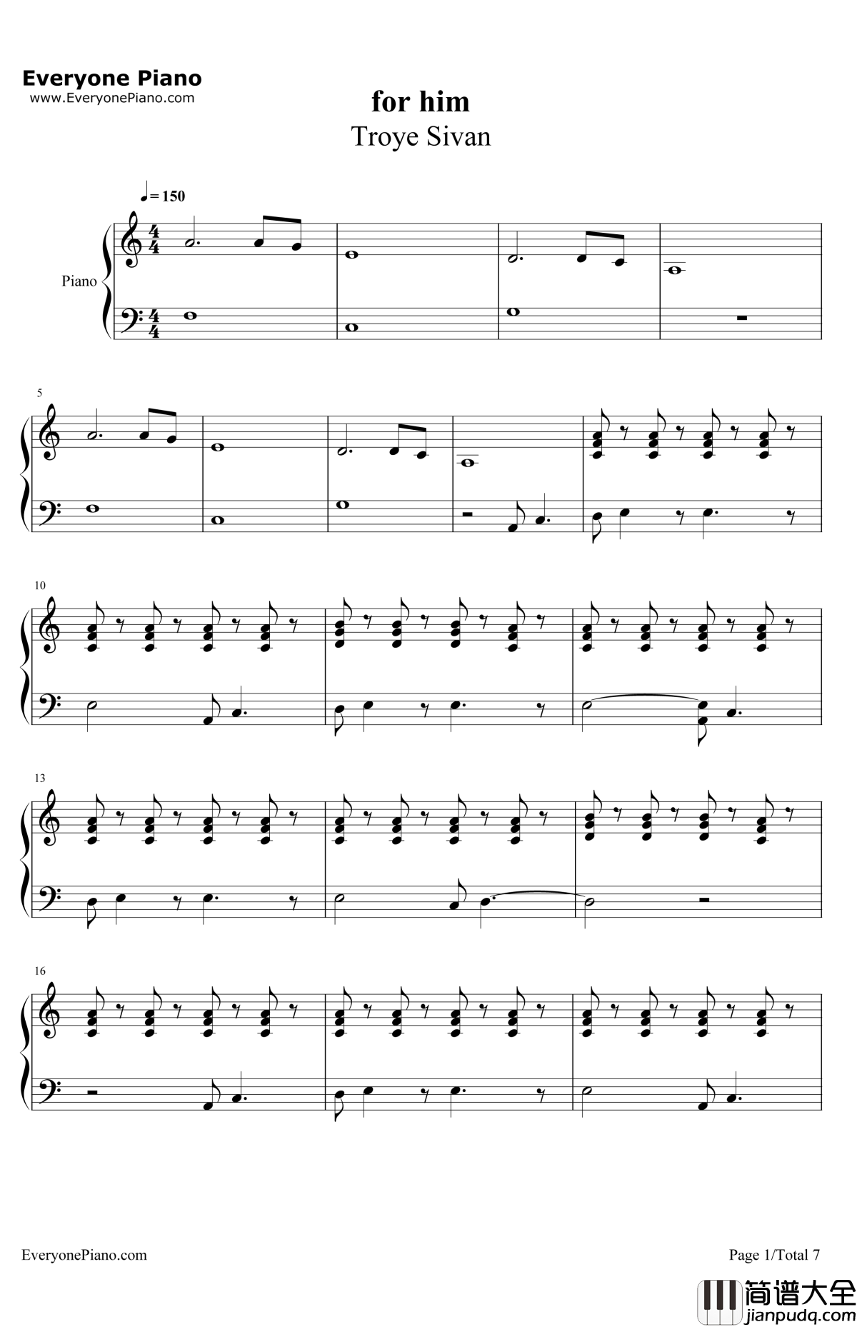 forhim.钢琴谱_TroyeSivan