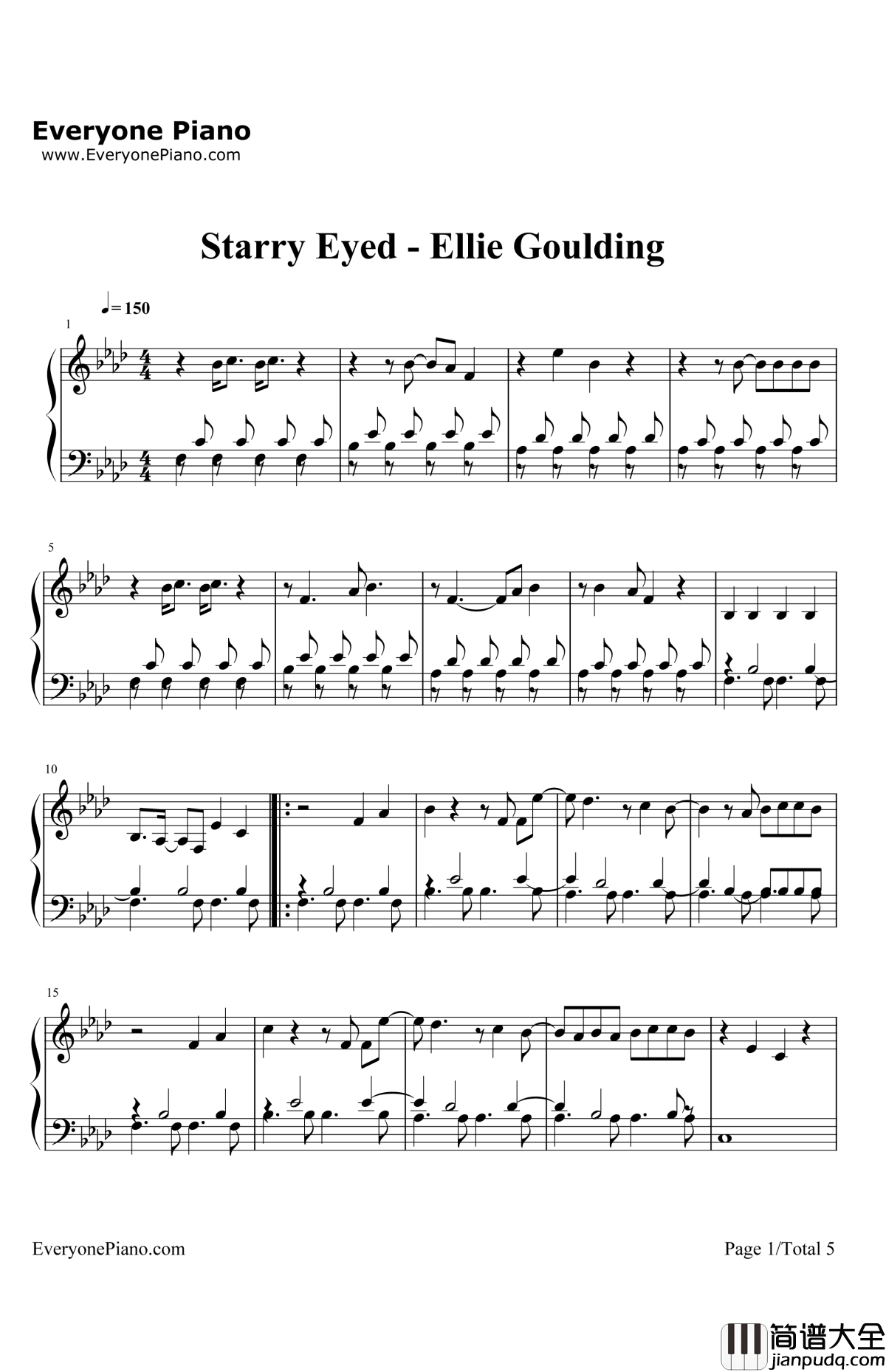 StarryEyed钢琴谱_EllieGoulding_海扁王插曲