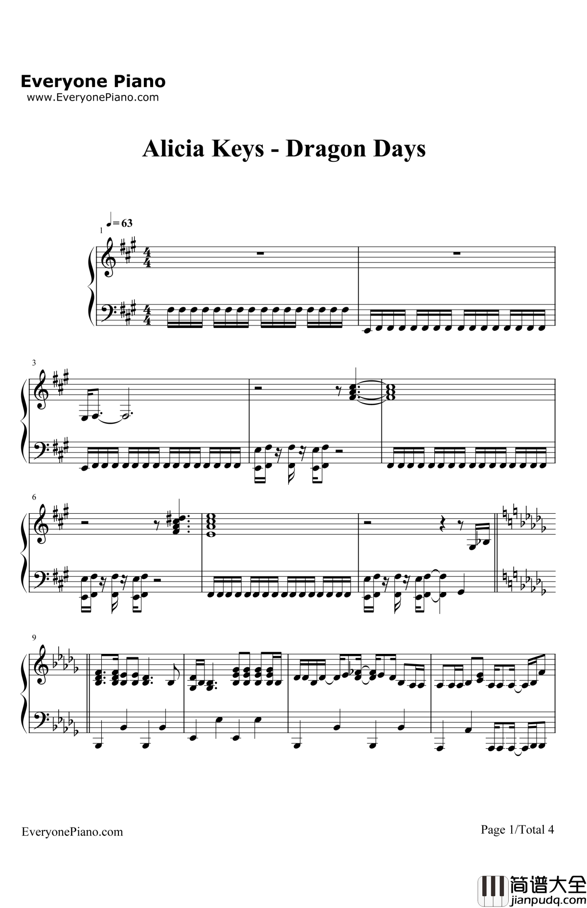 DragonDays钢琴谱_AliciaKeys