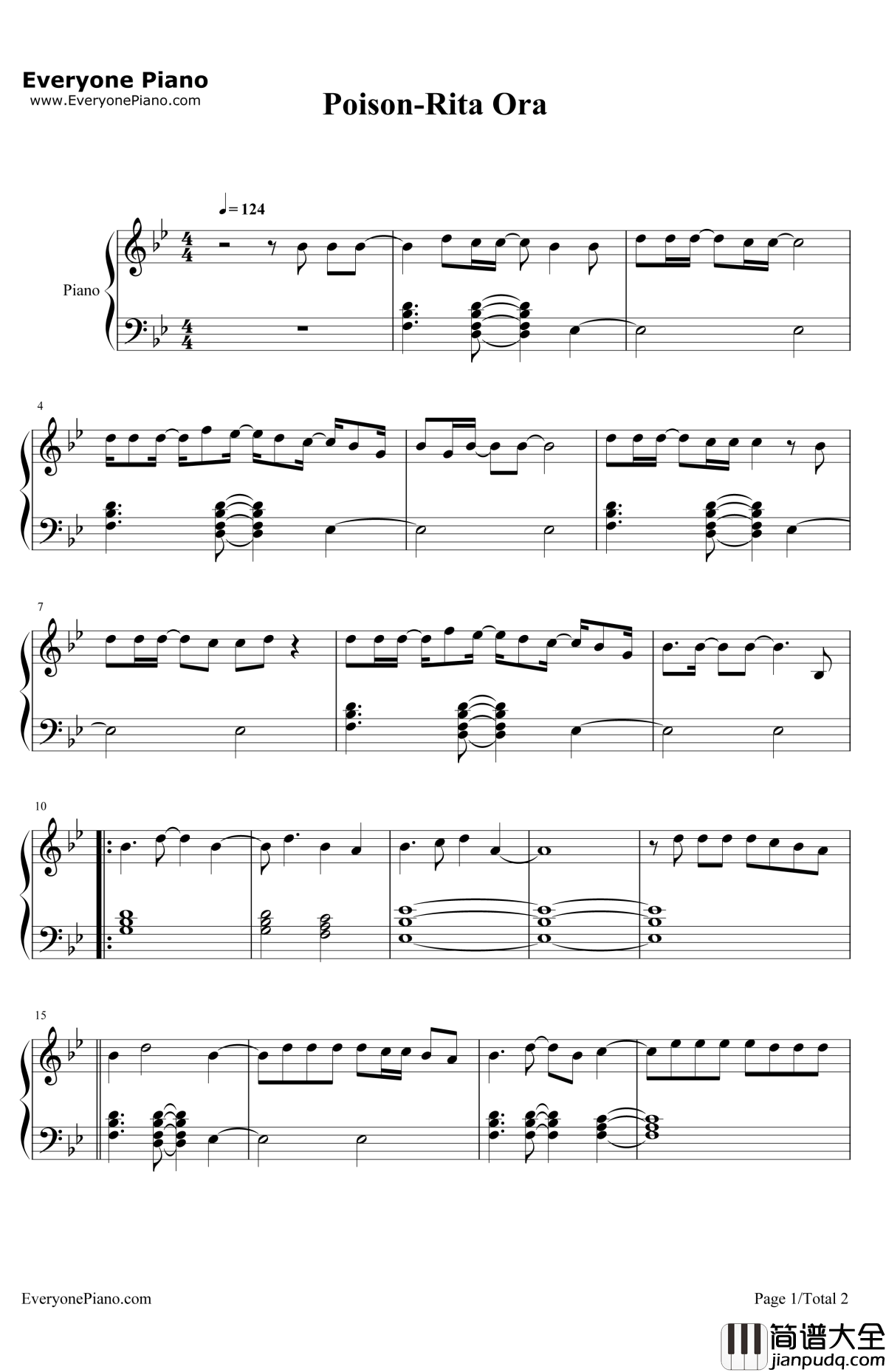 Poison钢琴谱_RitaOra