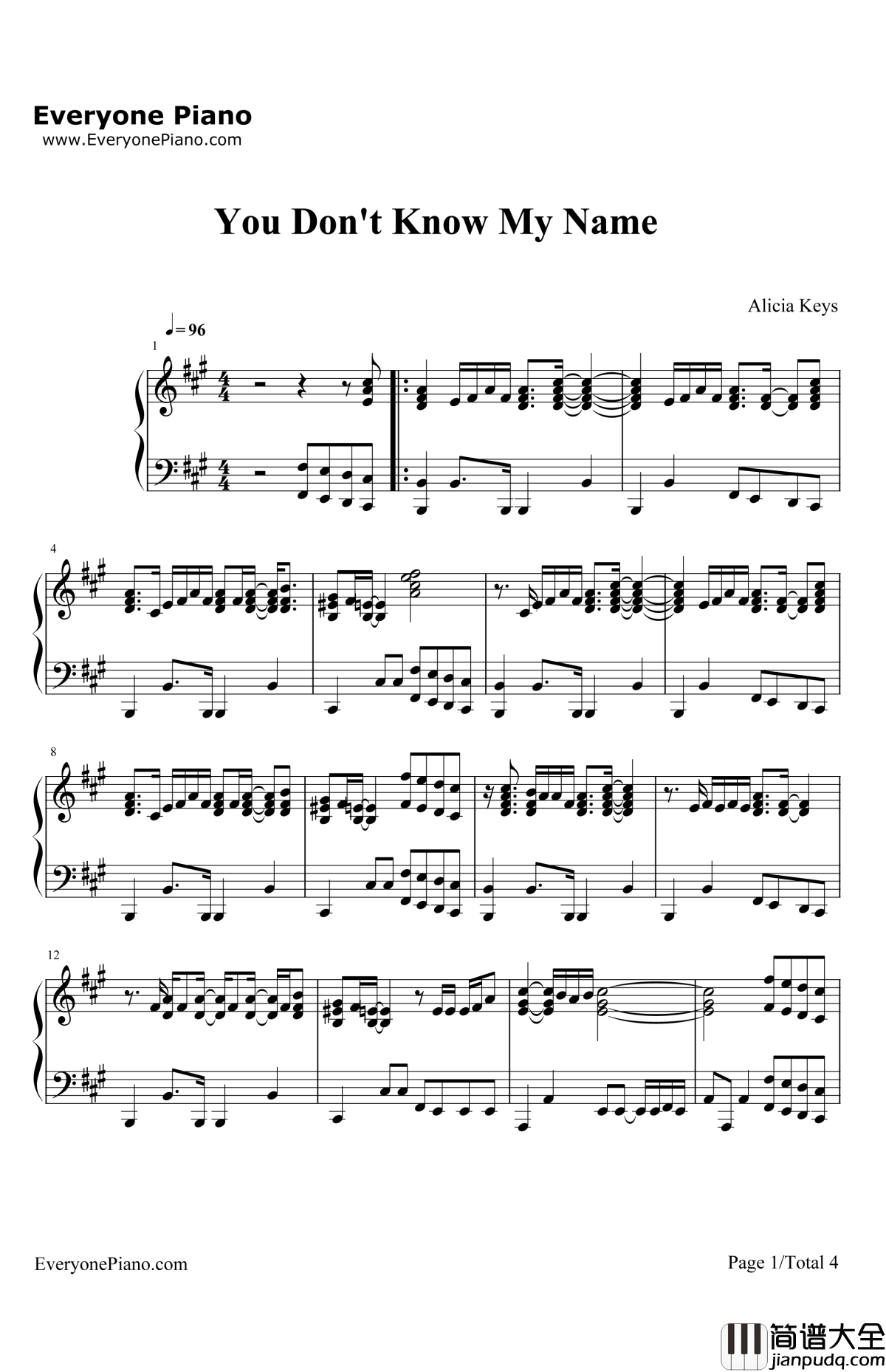 YouDon'tKnowMyName钢琴谱_AliciaKeys