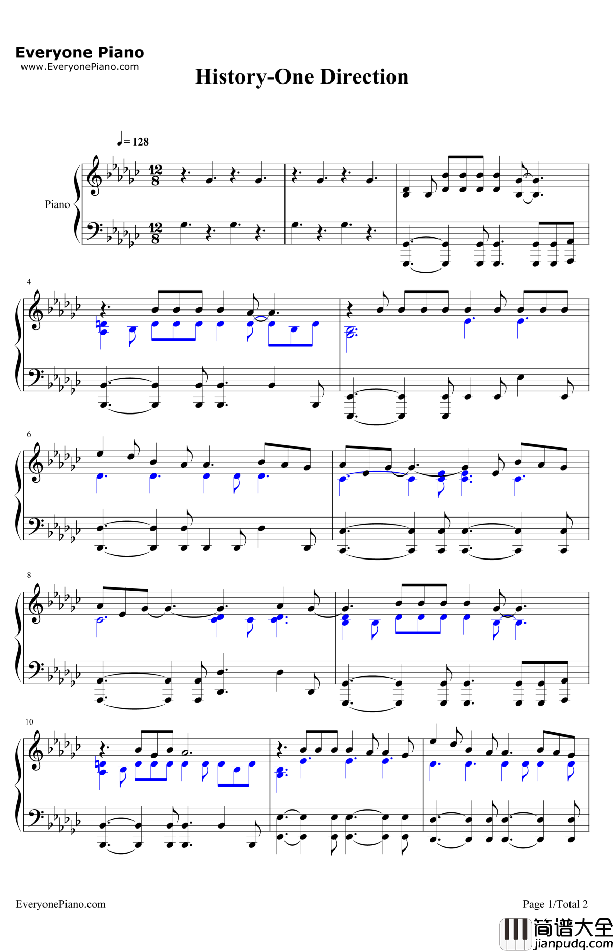 History钢琴谱_OneDirection