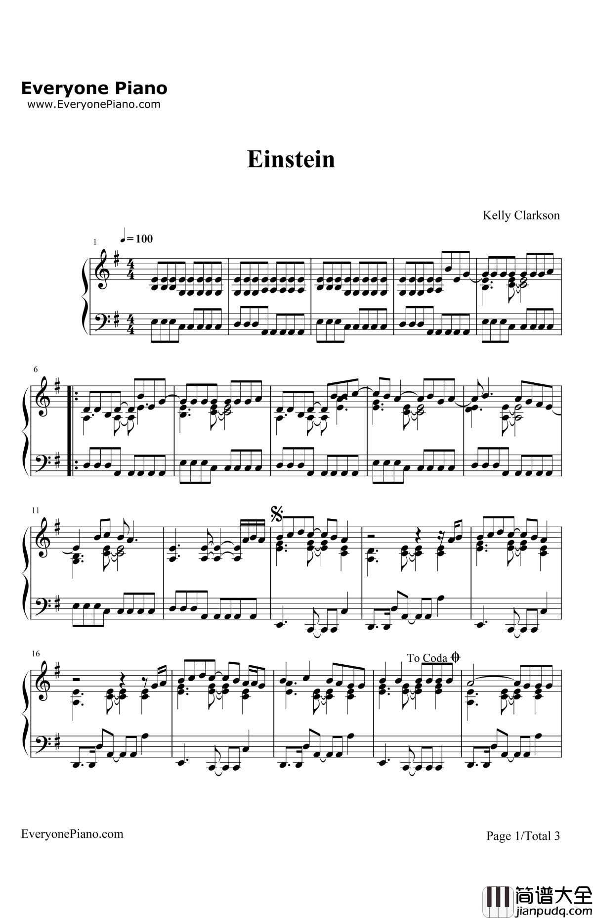 Einstein钢琴谱_KellyClarkson