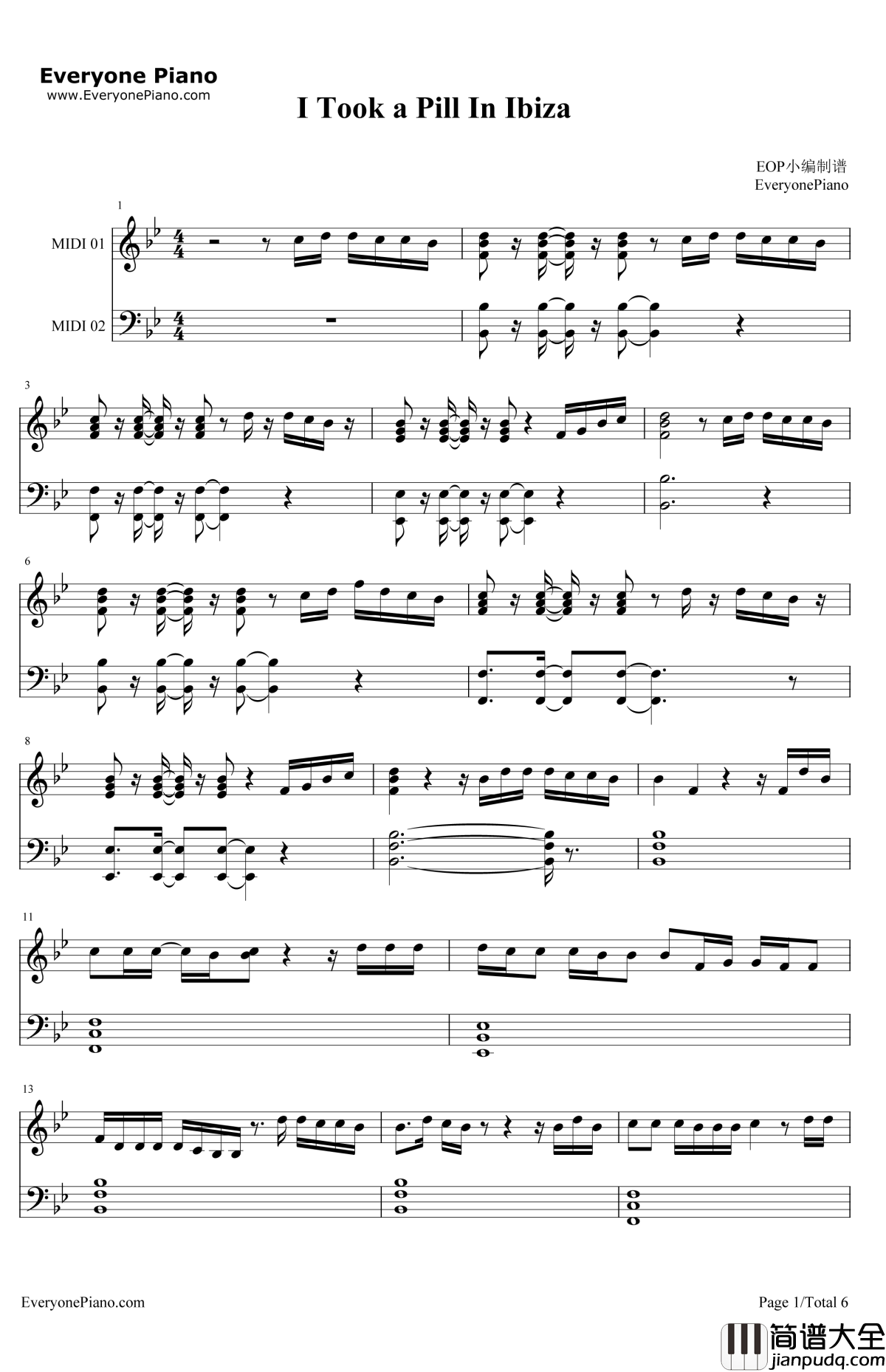 ITookaPillInIbiza钢琴谱_MikePosner