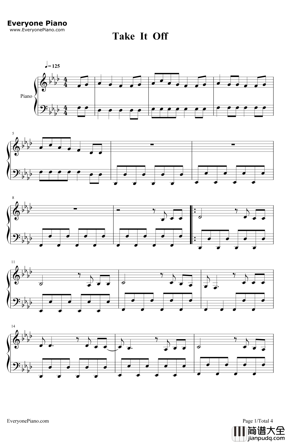 TakeItOff钢琴谱_Kesha