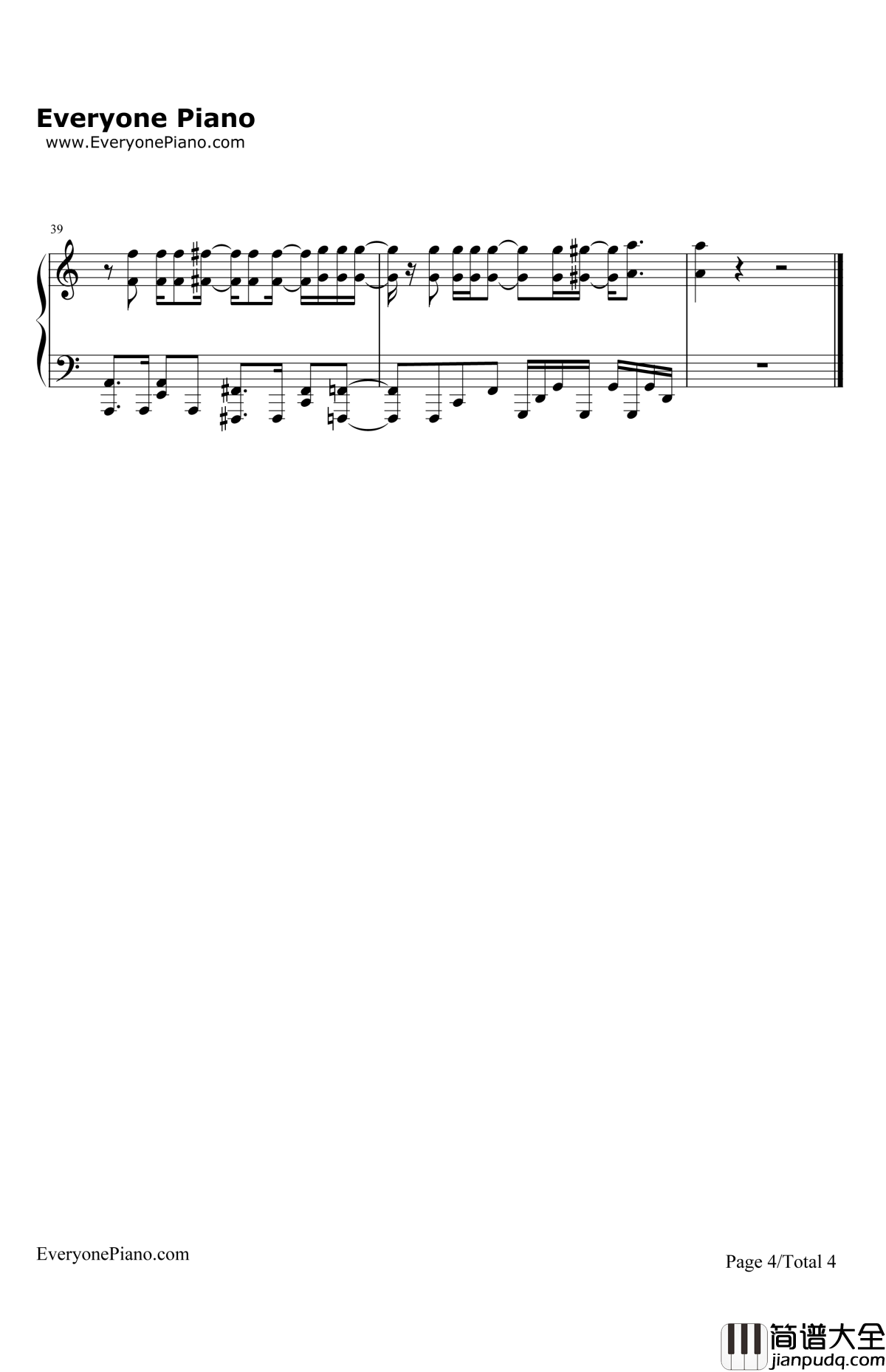 OneReason钢琴谱_fade_死囚乐园OP