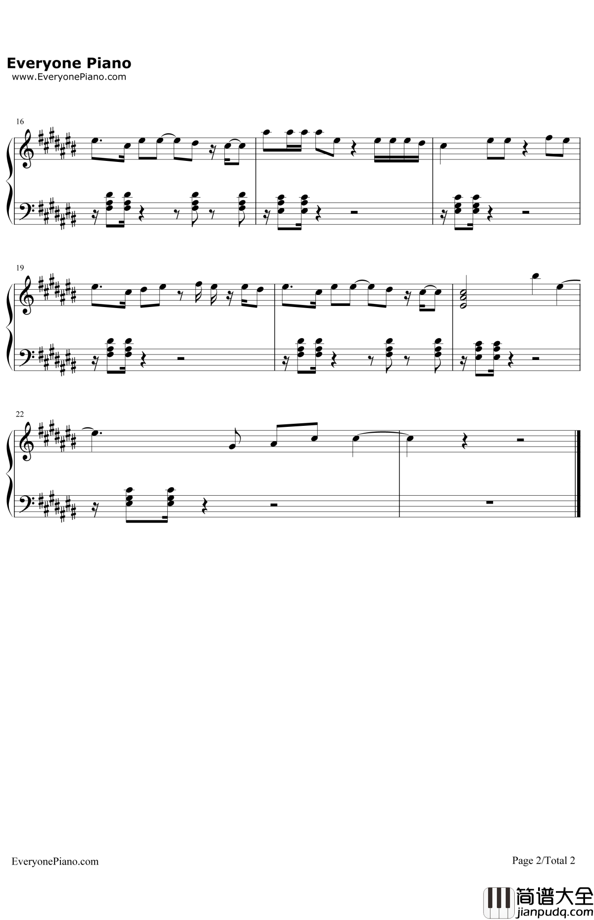 OneDance钢琴谱_Drake