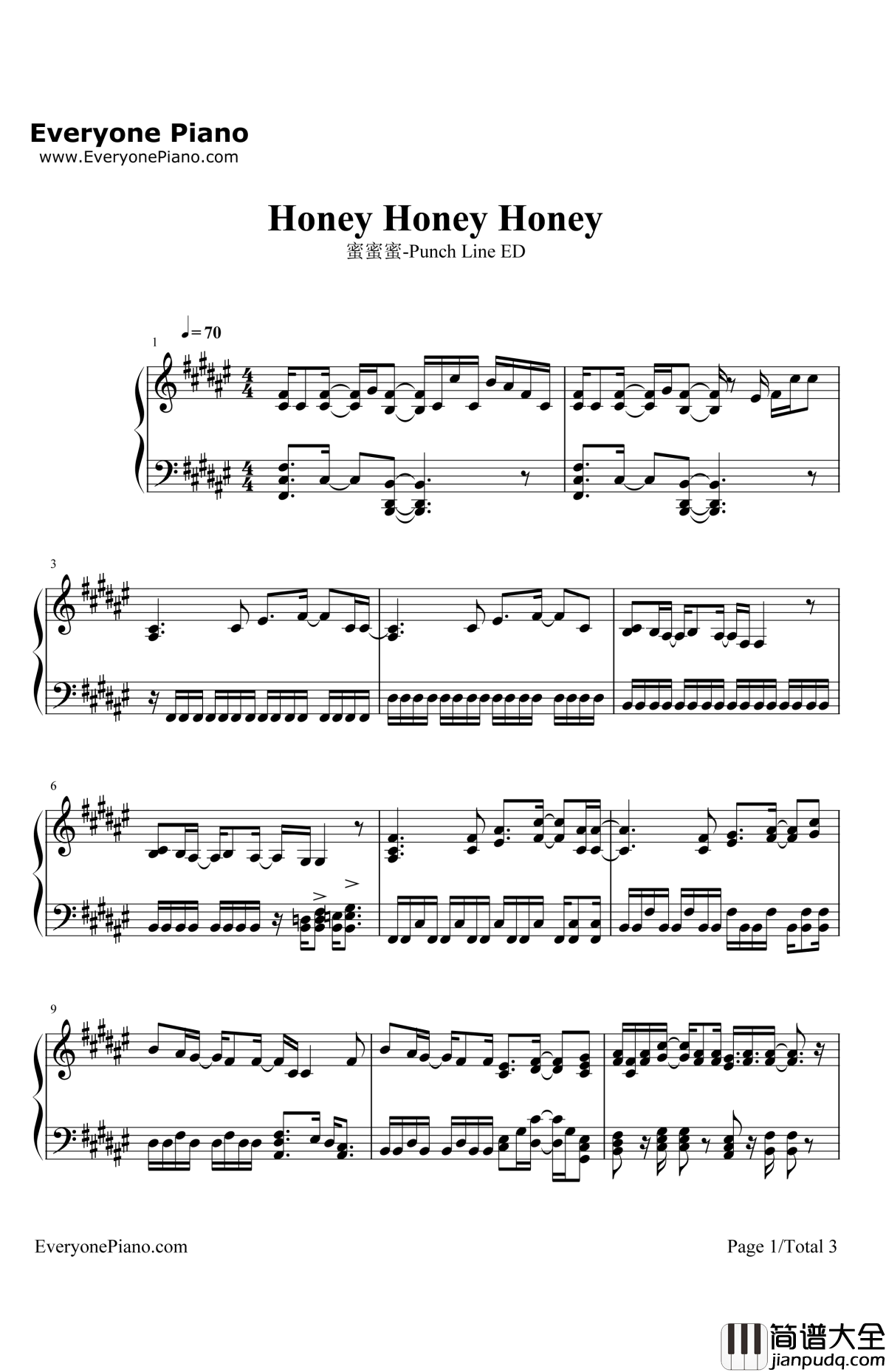 蜜蜜蜜钢琴谱_Ayumikurikamaki_PunchLineED