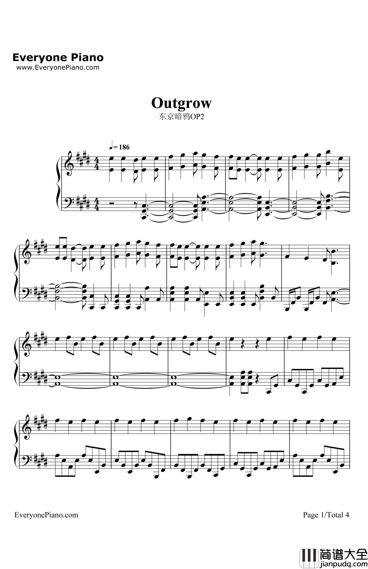 Outgrow钢琴谱_Gero_东京暗鸦OP2