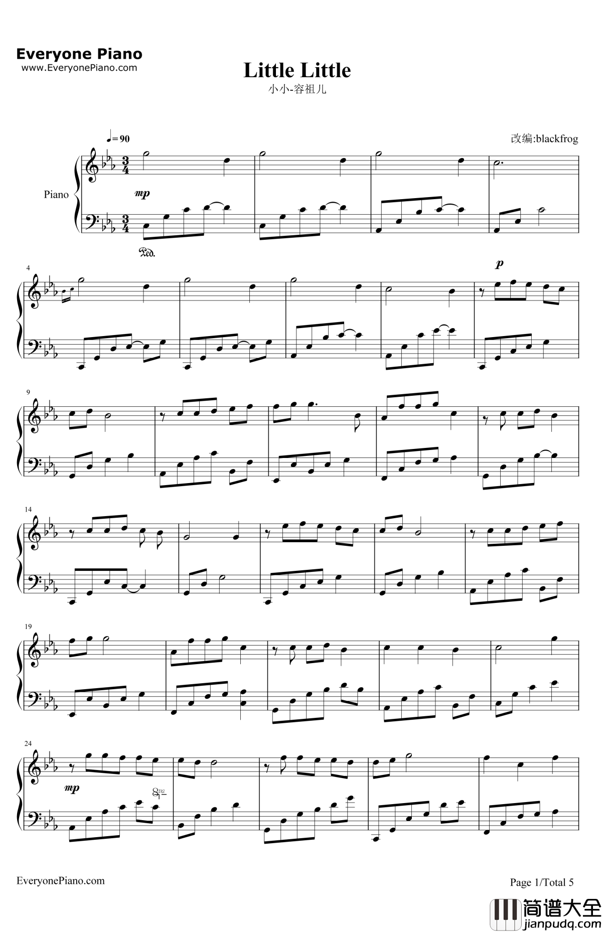 小小钢琴谱_小小_容祖儿