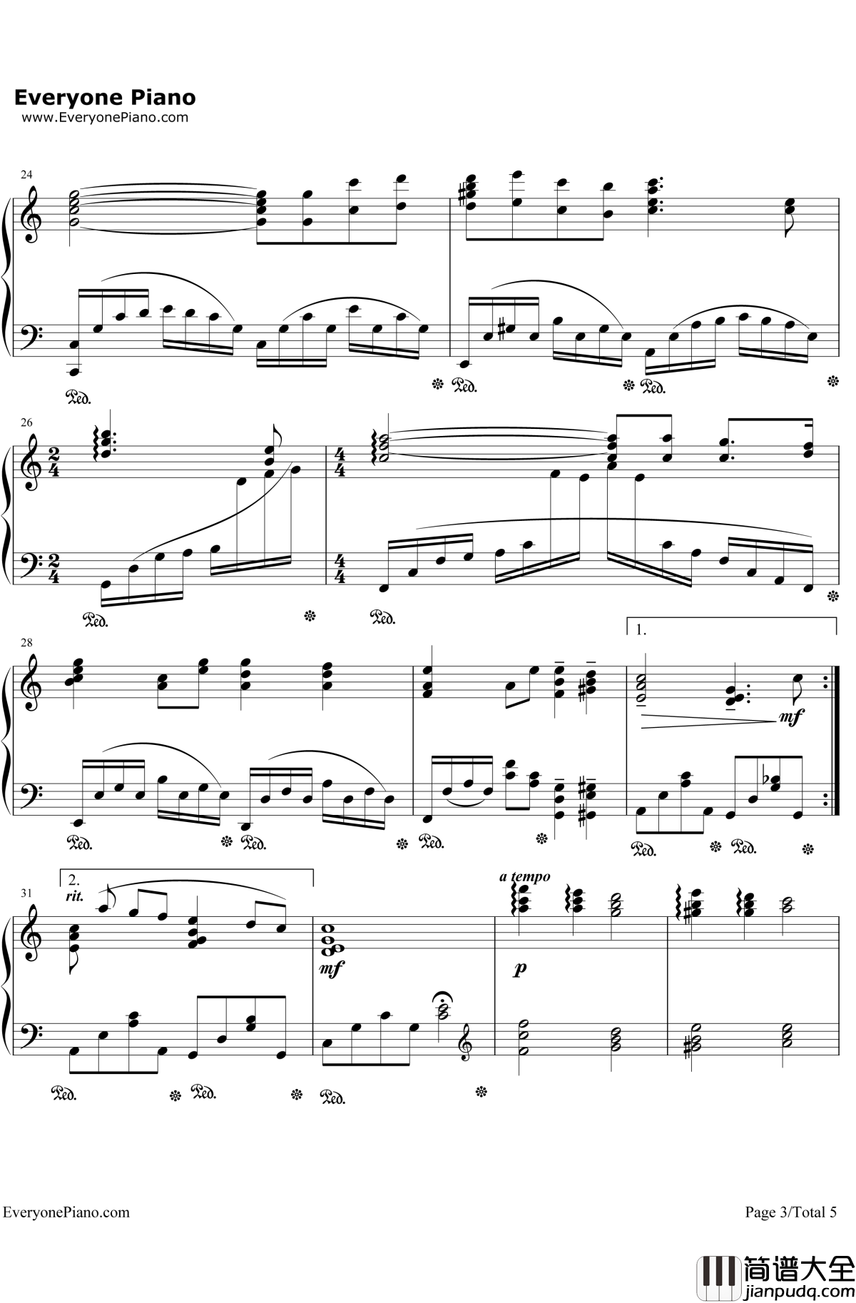 阿希达卡与珊钢琴谱_久石让宫崎骏_幽灵公主插曲_宫崎骏动画