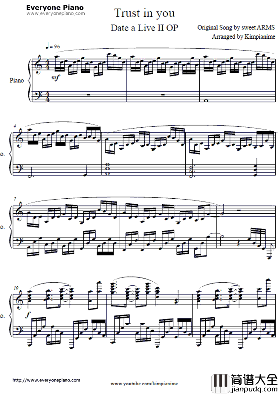 Trustinyou钢琴谱_sweetARMS_约会大作战ⅡOP