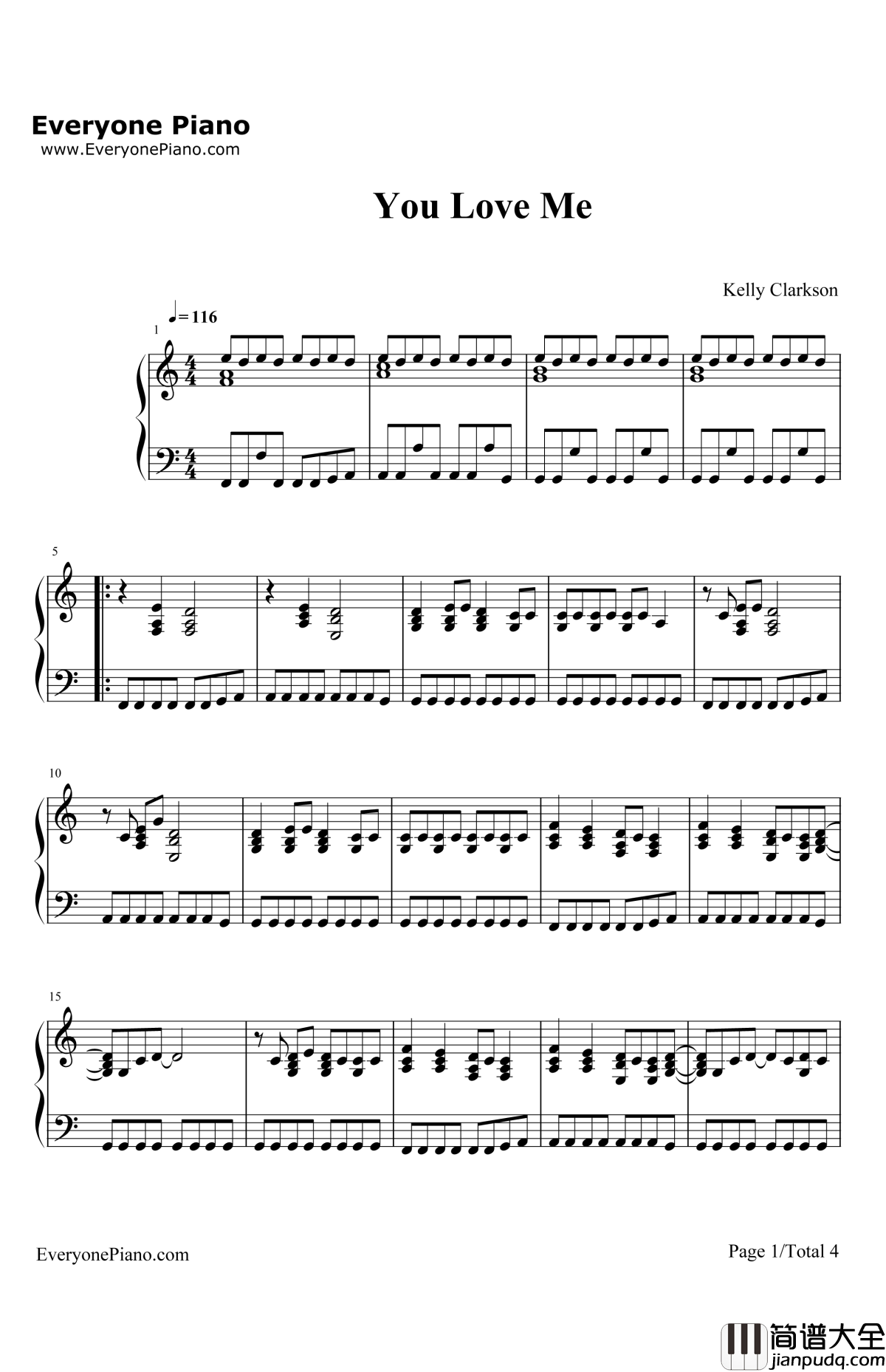 YouLoveMe钢琴谱_KellyClarkson