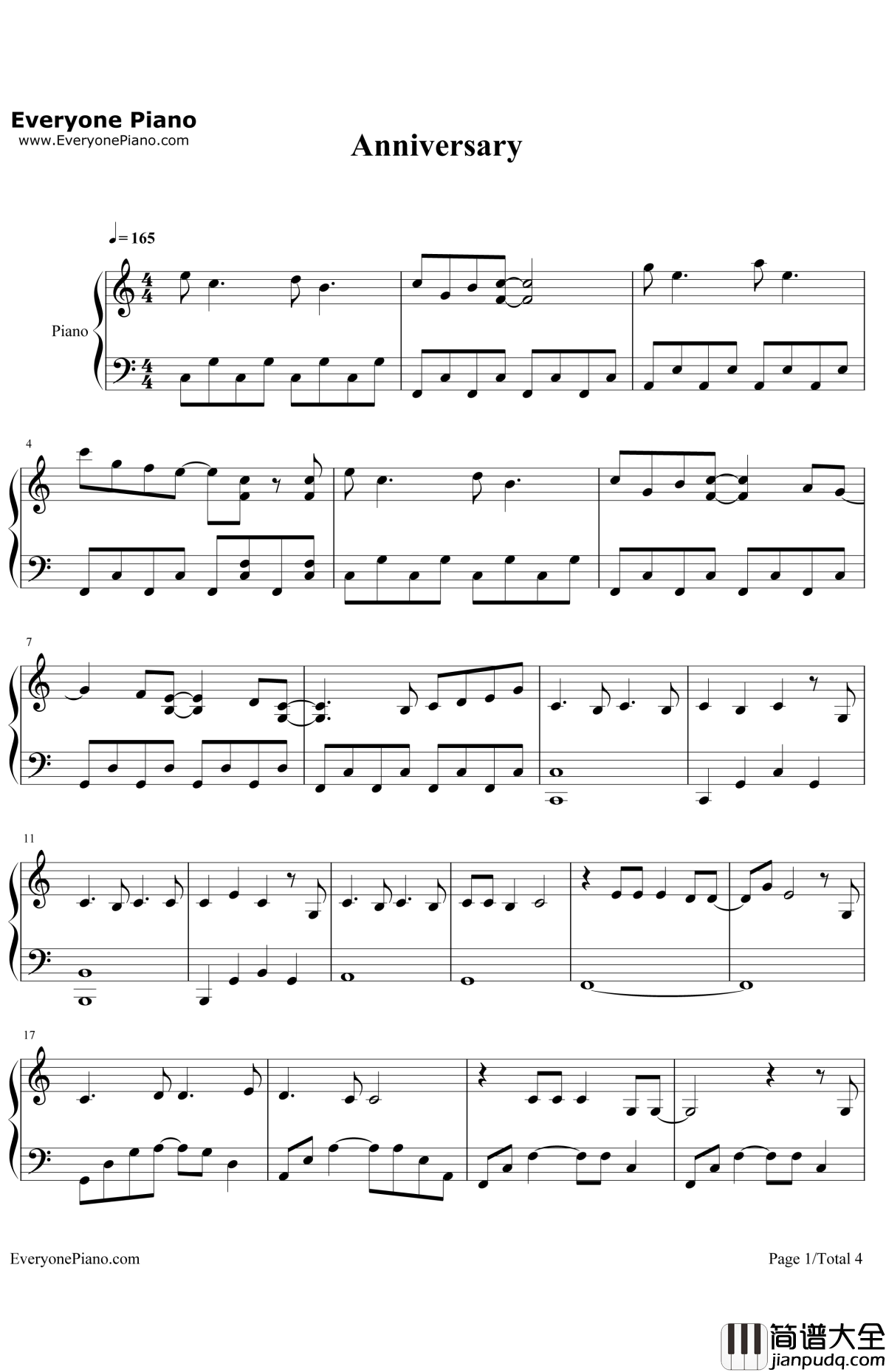 ANNIVERSARY钢琴谱_Sid_魔笛MAGI第二季OP