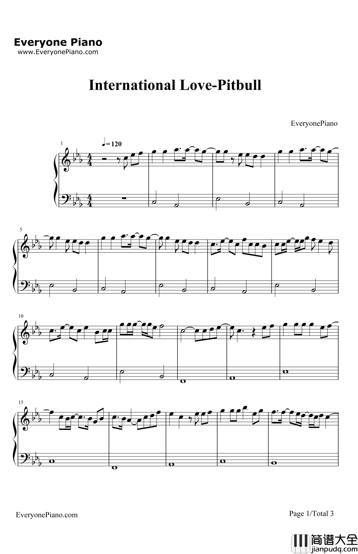InternationalLove钢琴谱_Pitbull
