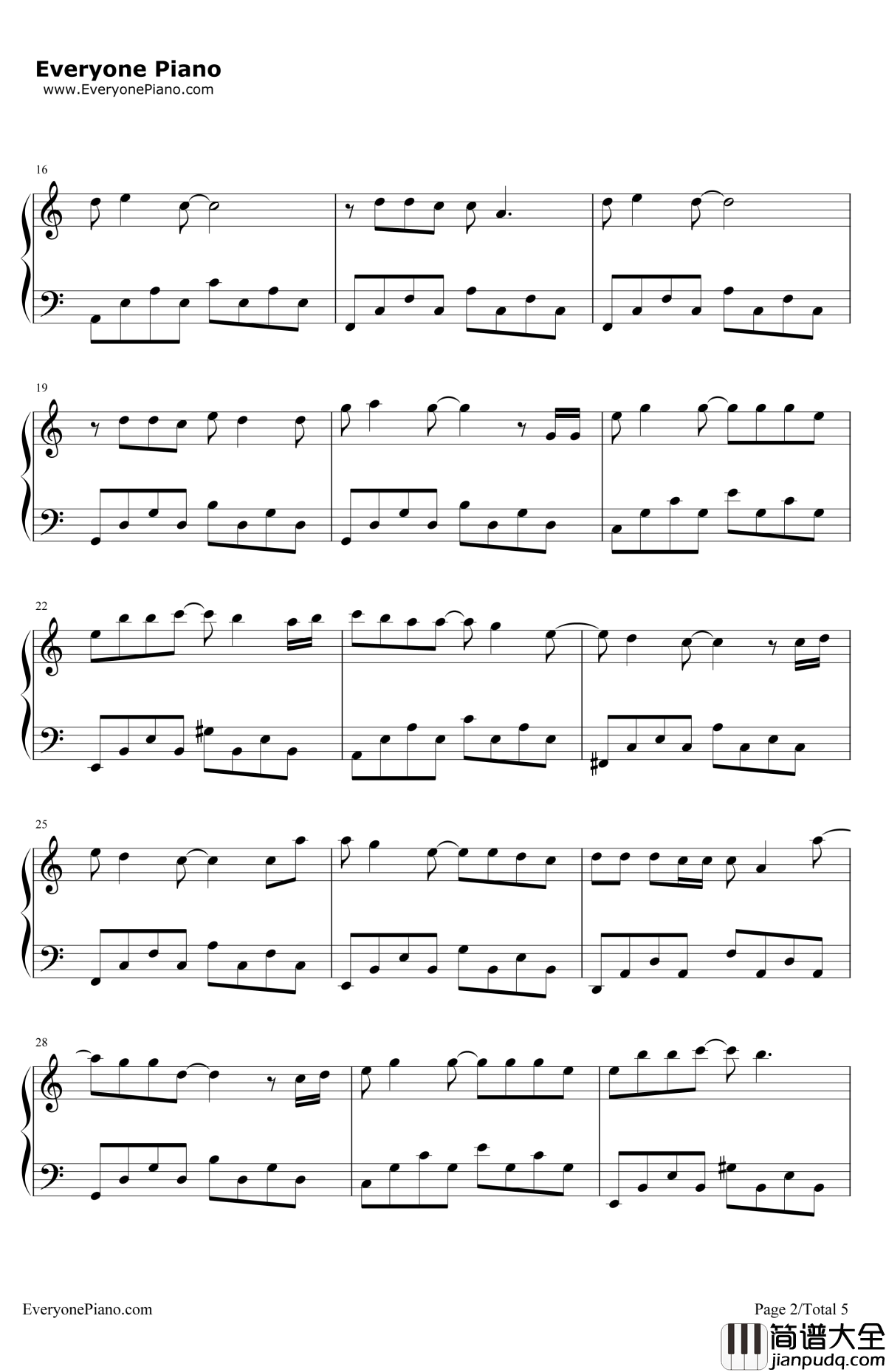 亲爱的你怎么不在我身边钢琴谱_江美琪