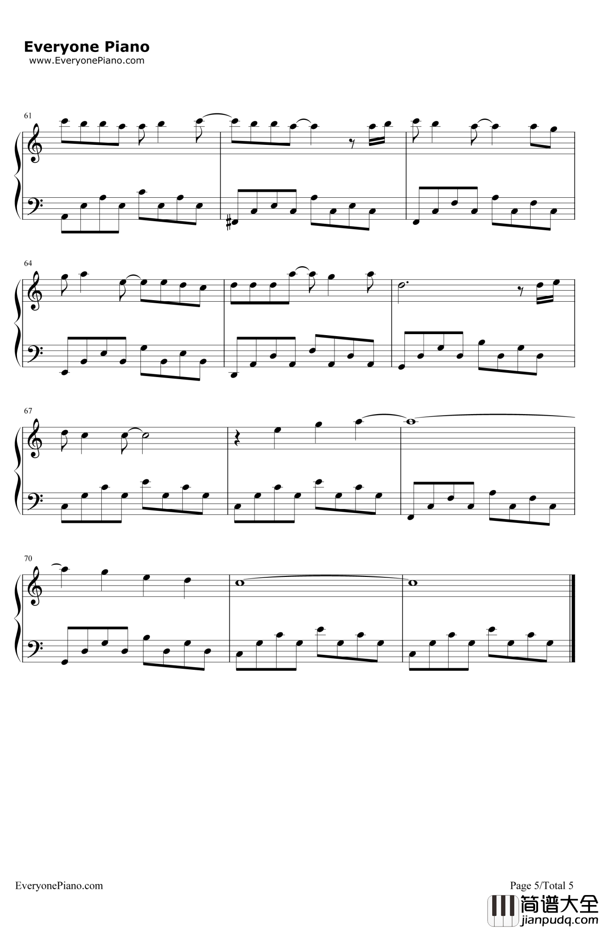 亲爱的你怎么不在我身边钢琴谱_江美琪