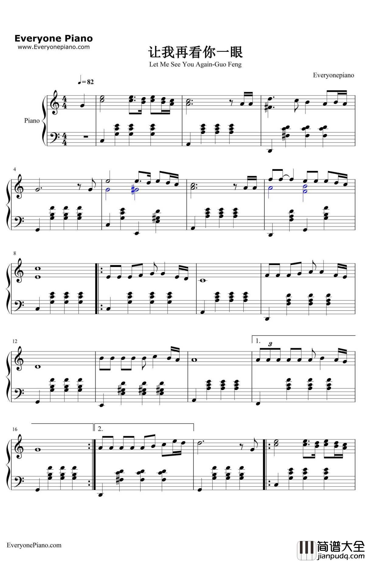 让我再看你一眼钢琴谱_郭峰