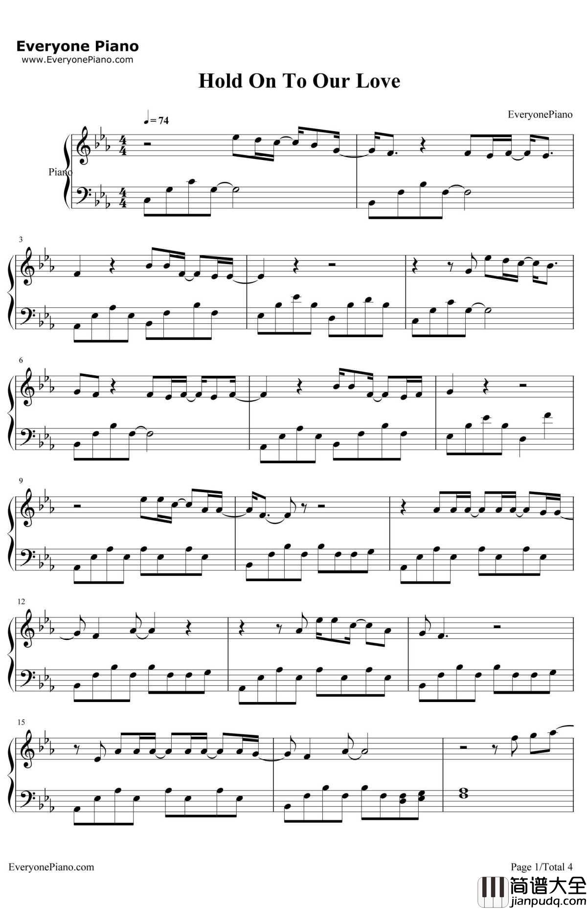 HoldOnToOurLove钢琴谱_TomChaplin