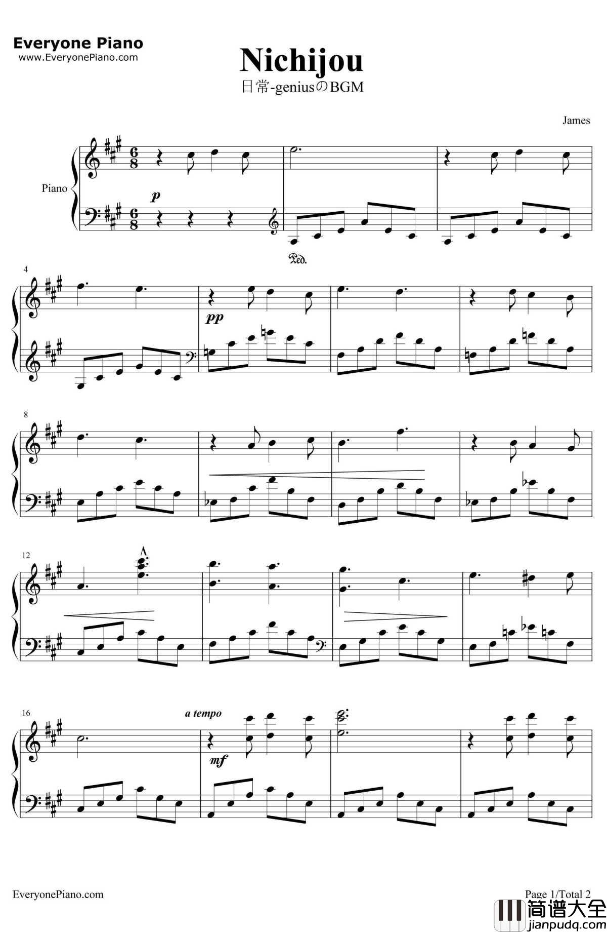 Genius插曲钢琴谱_野见祐二_动漫_日常_OST