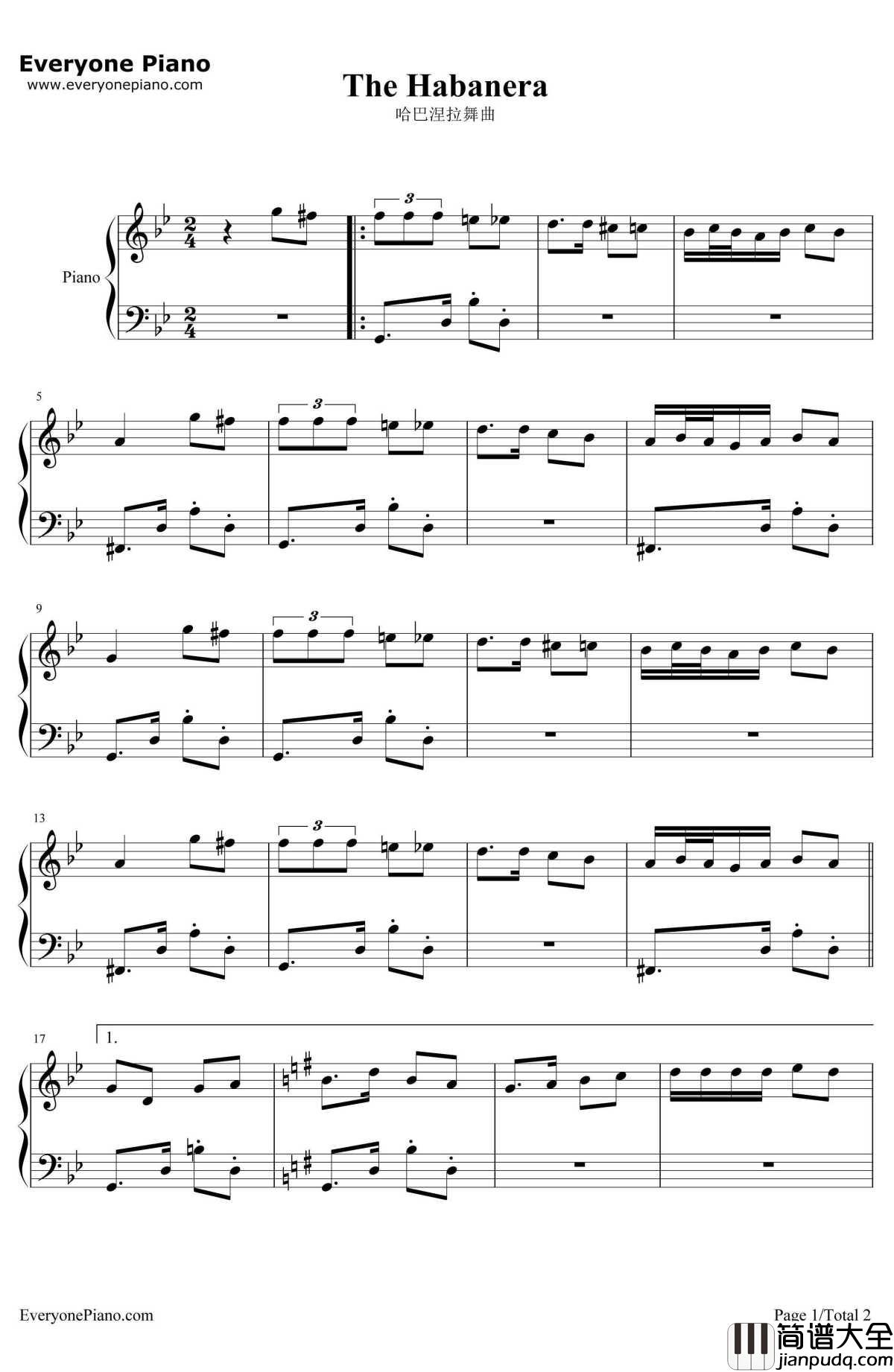 哈巴涅拉舞曲钢琴谱_乔治•比才