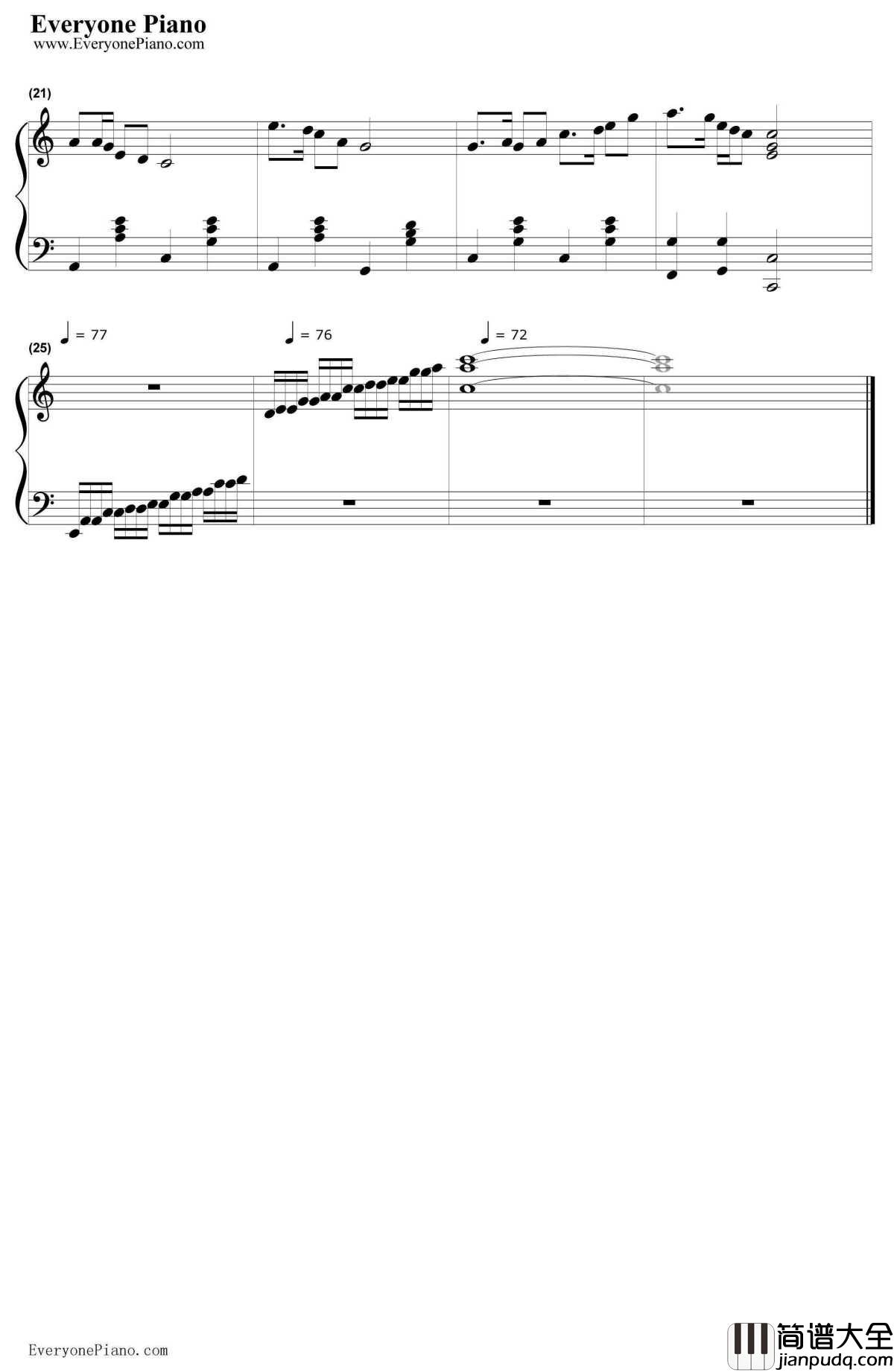 沧海一声笑钢琴谱_黄沾