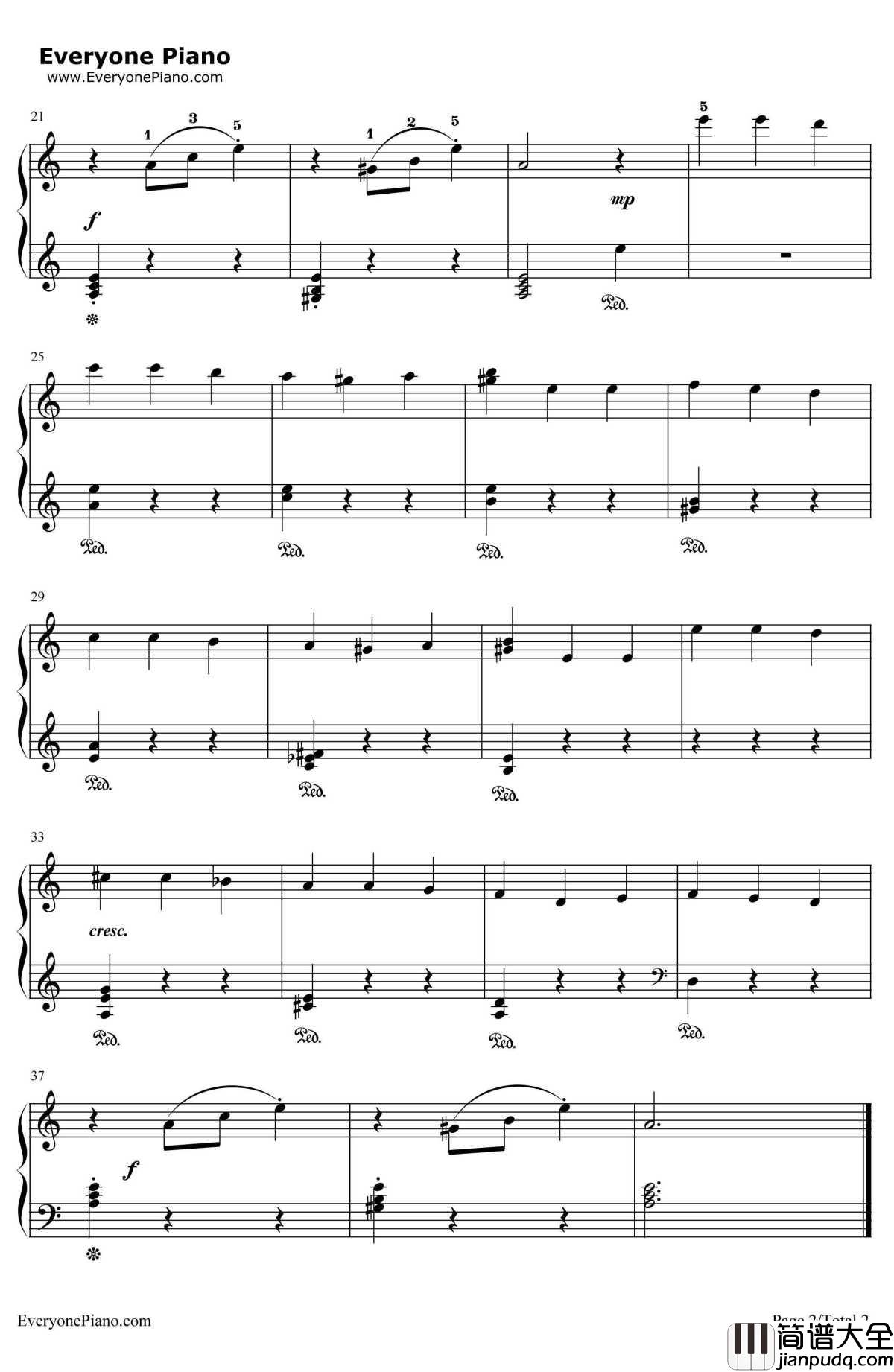 钟简化版钢琴谱_李斯特_Lacampanella