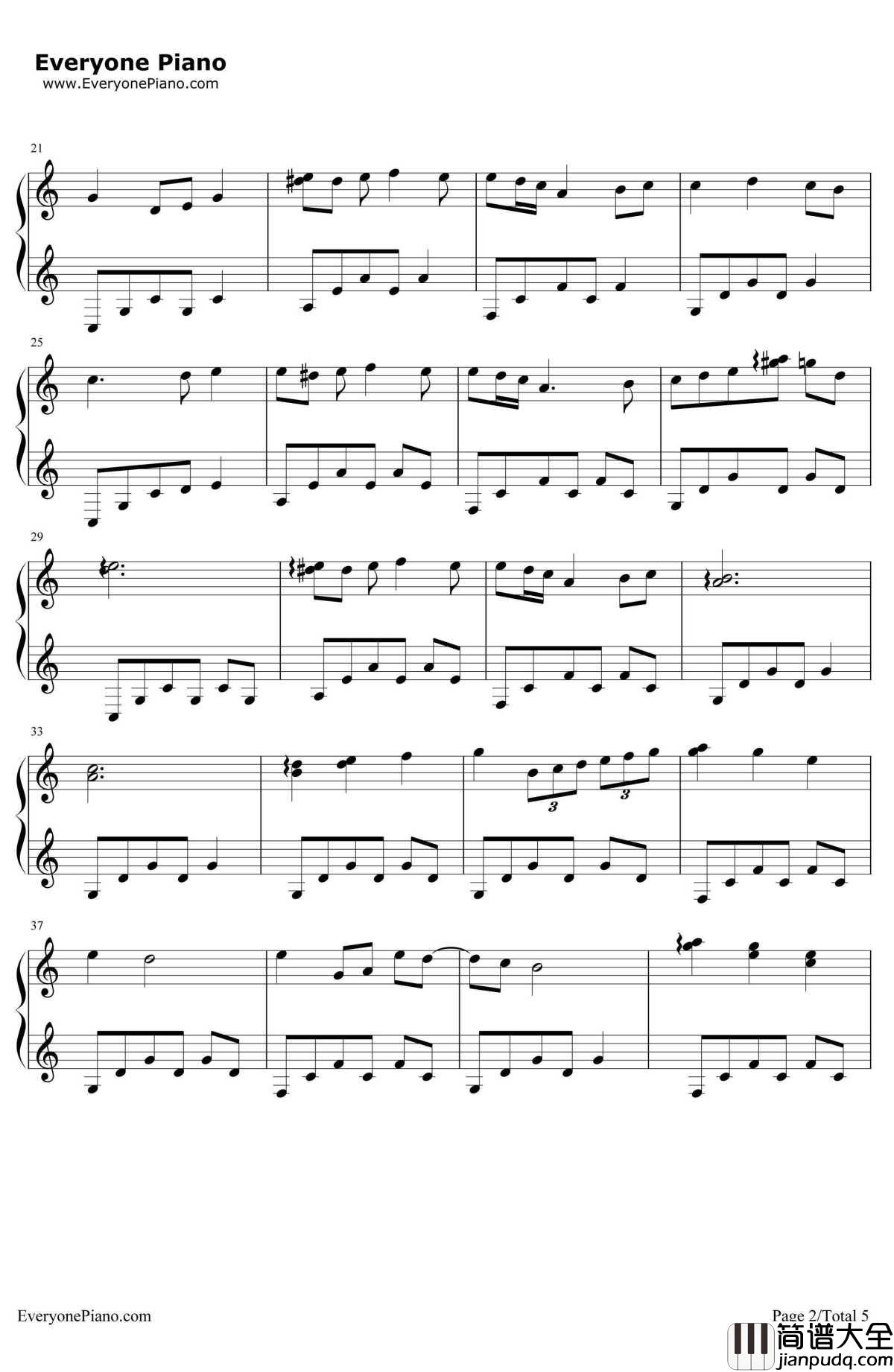 Wherever钢琴谱_Yulia