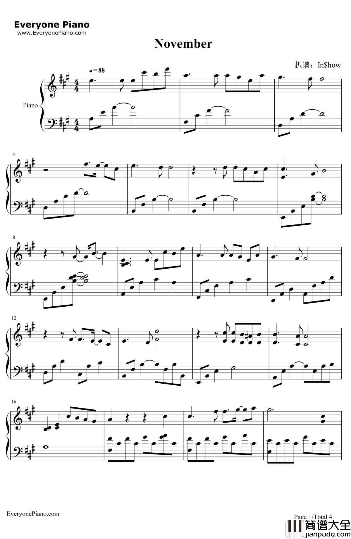 November钢琴谱_金允_十一月