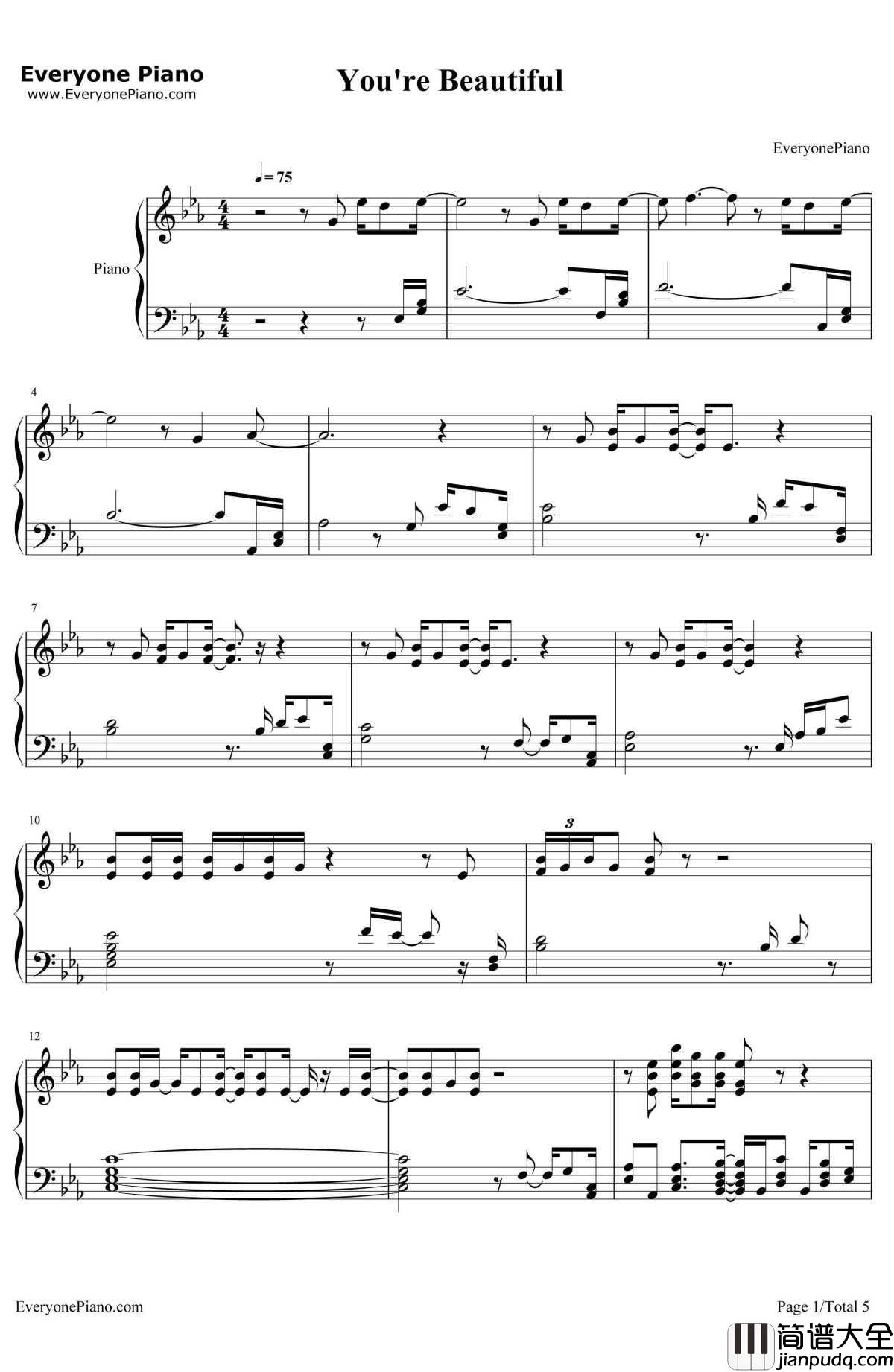 You'reBeautiful钢琴谱_JamesBlunt