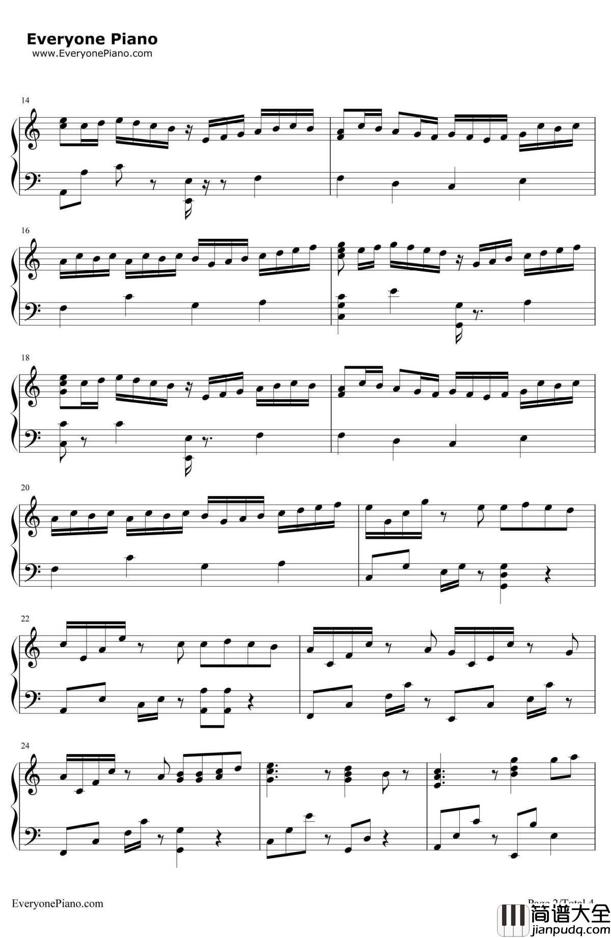 卡农钢琴谱_乔治温斯顿_变奏版_我的野蛮女友插曲