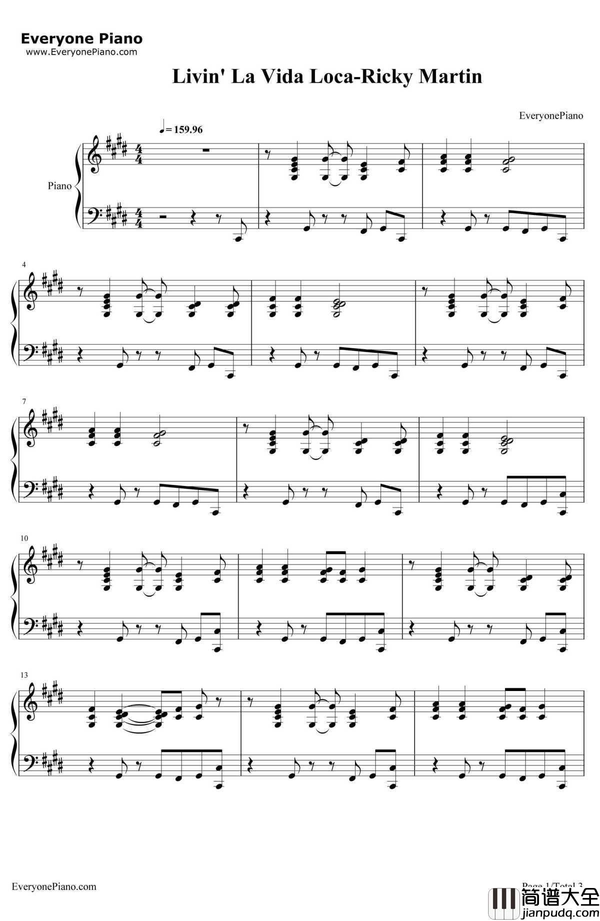 Livin'LaVidaLoca钢琴谱_RickyMartin