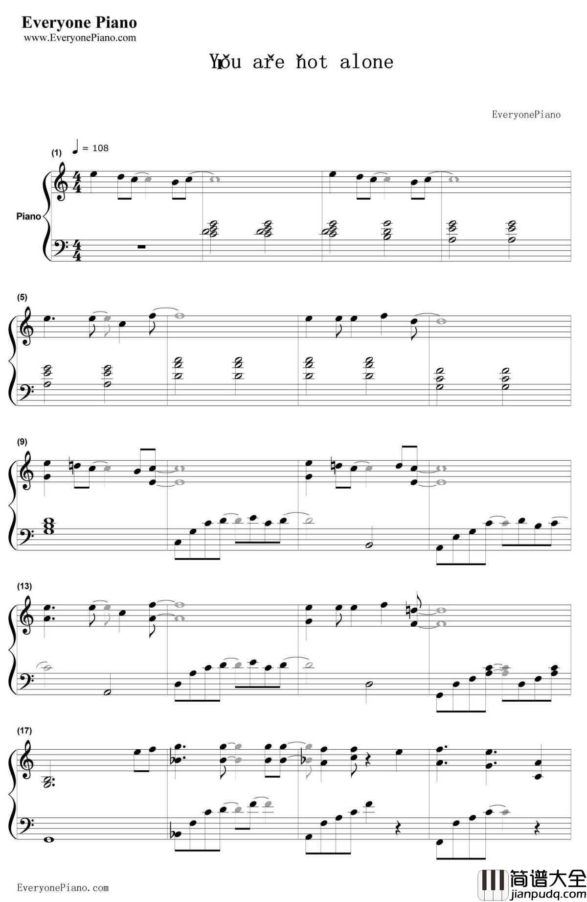 YouAreNotAlone钢琴谱_MichaelJackson