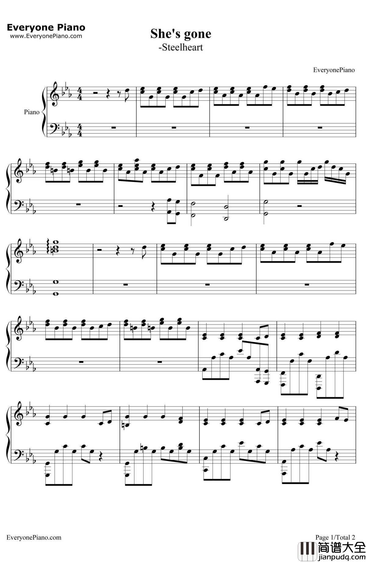 She'sGone钢琴谱_Steelheart
