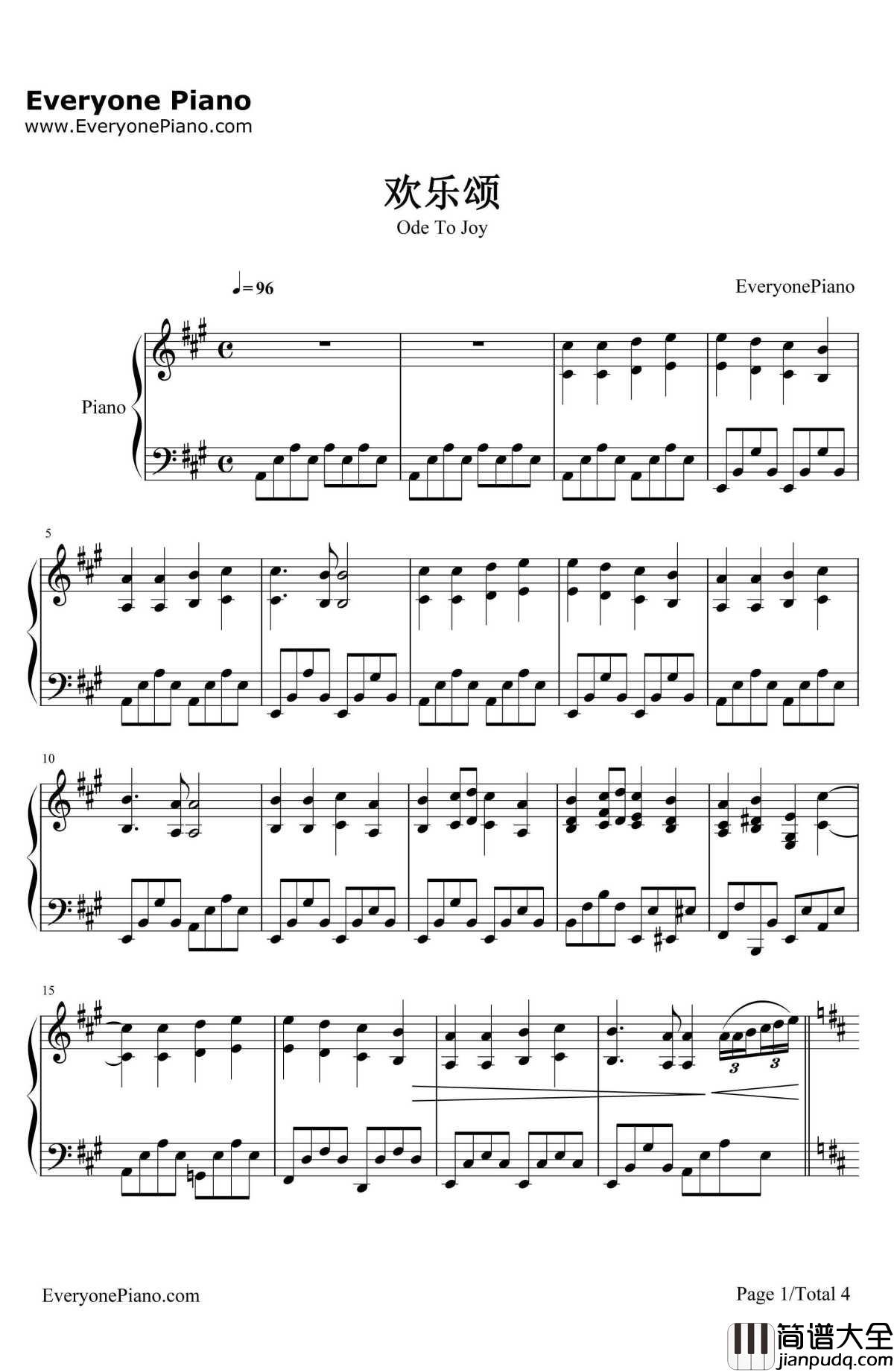 欢乐颂钢琴谱_理查德克莱德曼_完整版