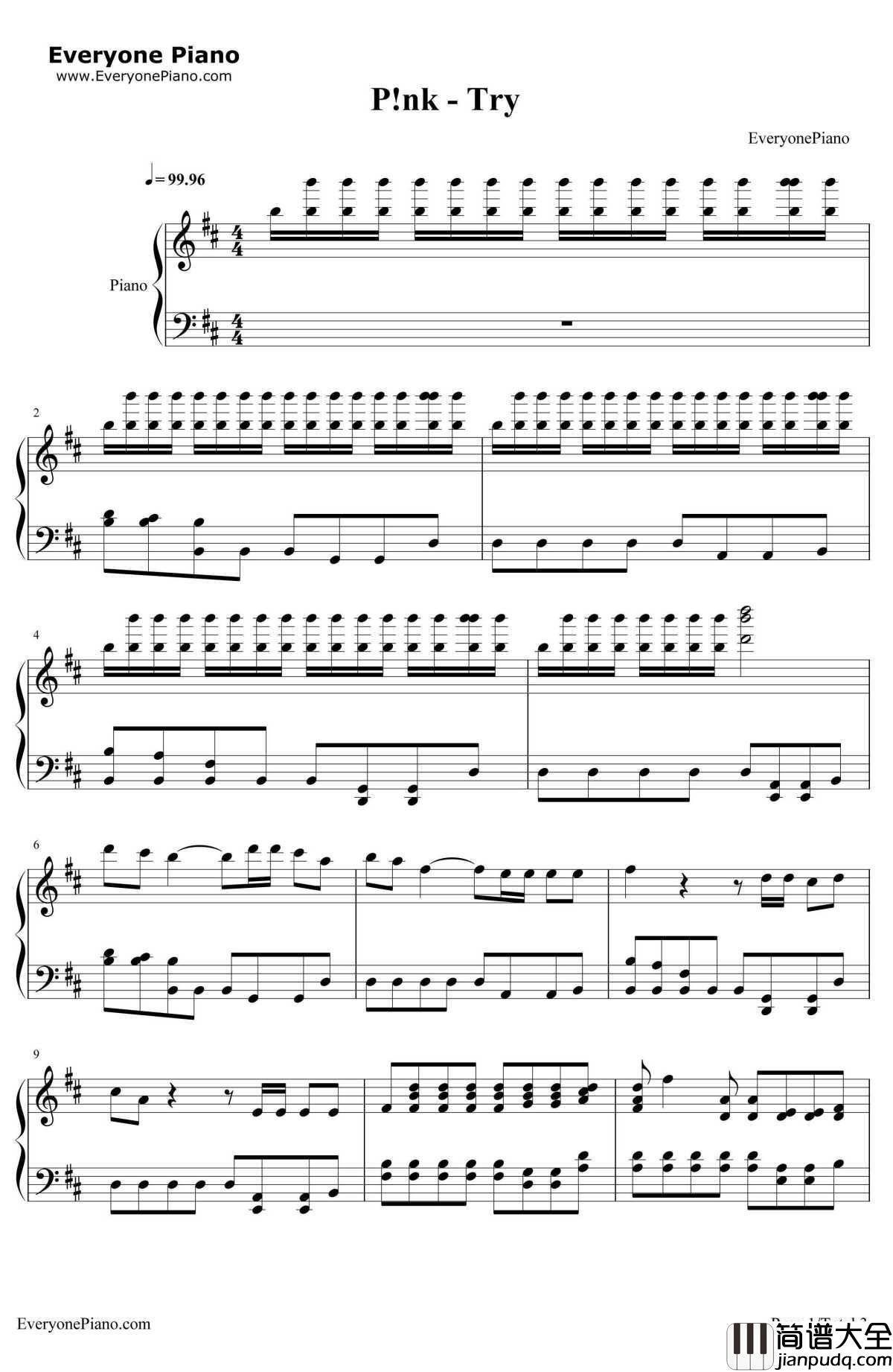 Try钢琴谱_P!nk