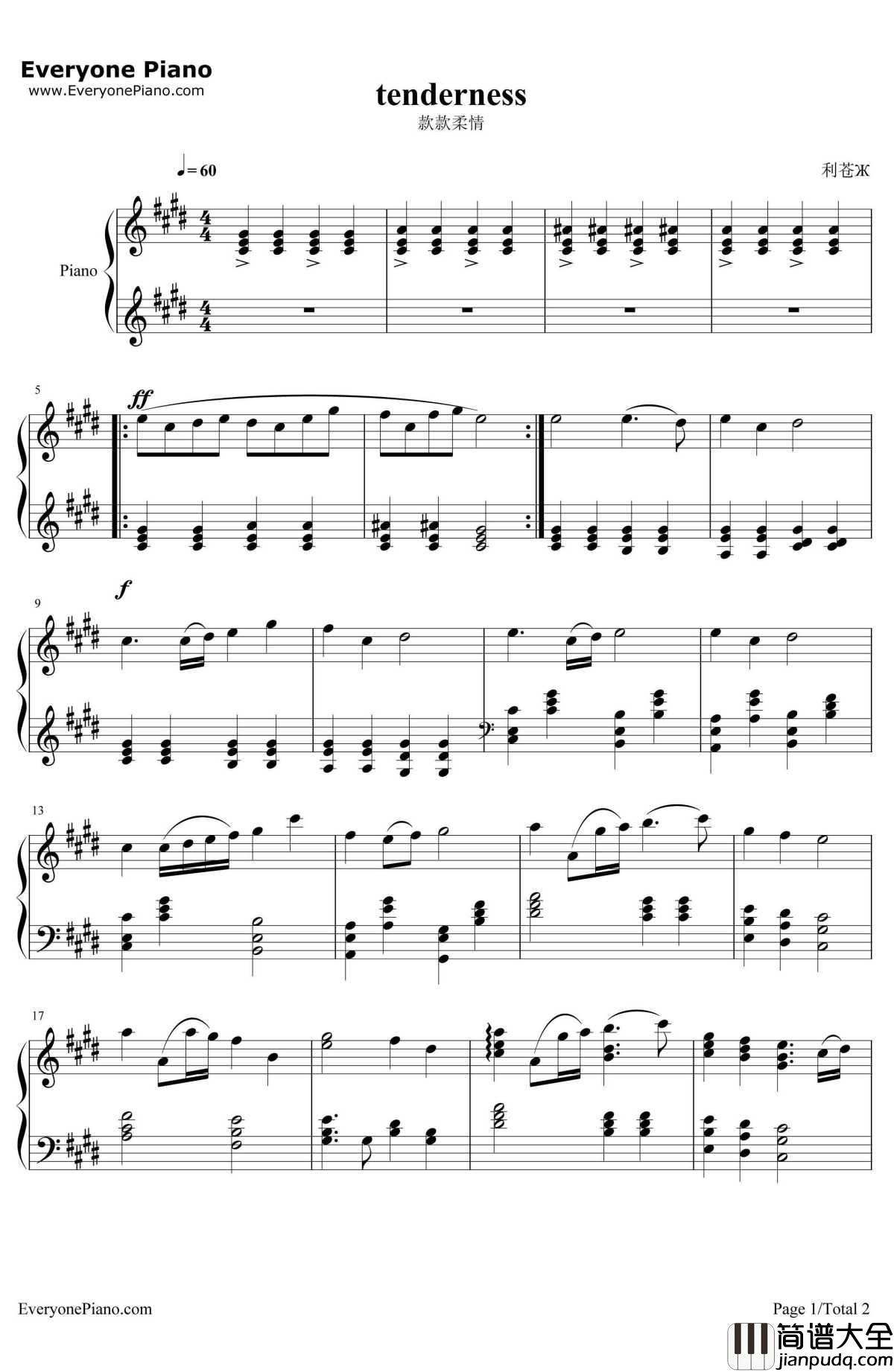 款款柔情钢琴谱_班得瑞__迷雾森林_班得瑞