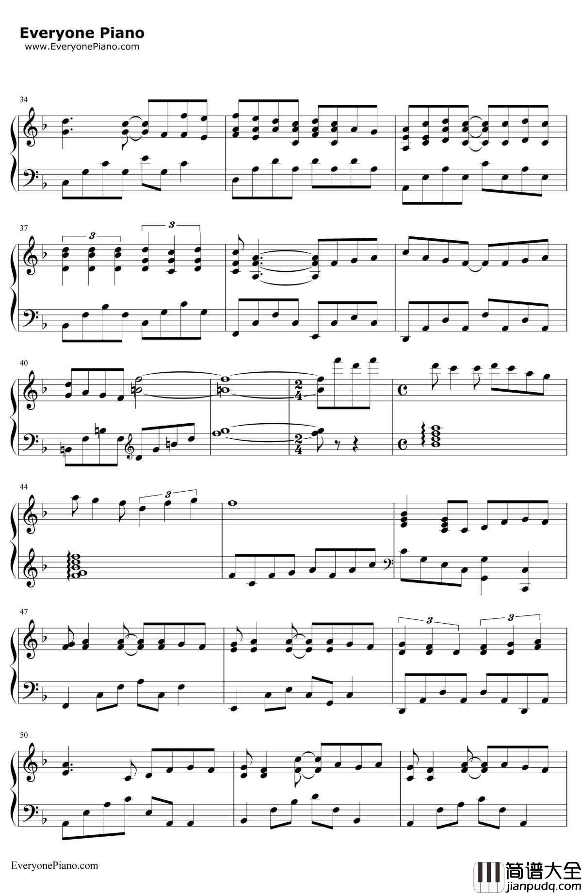 富士山下钢琴谱_陈奕迅