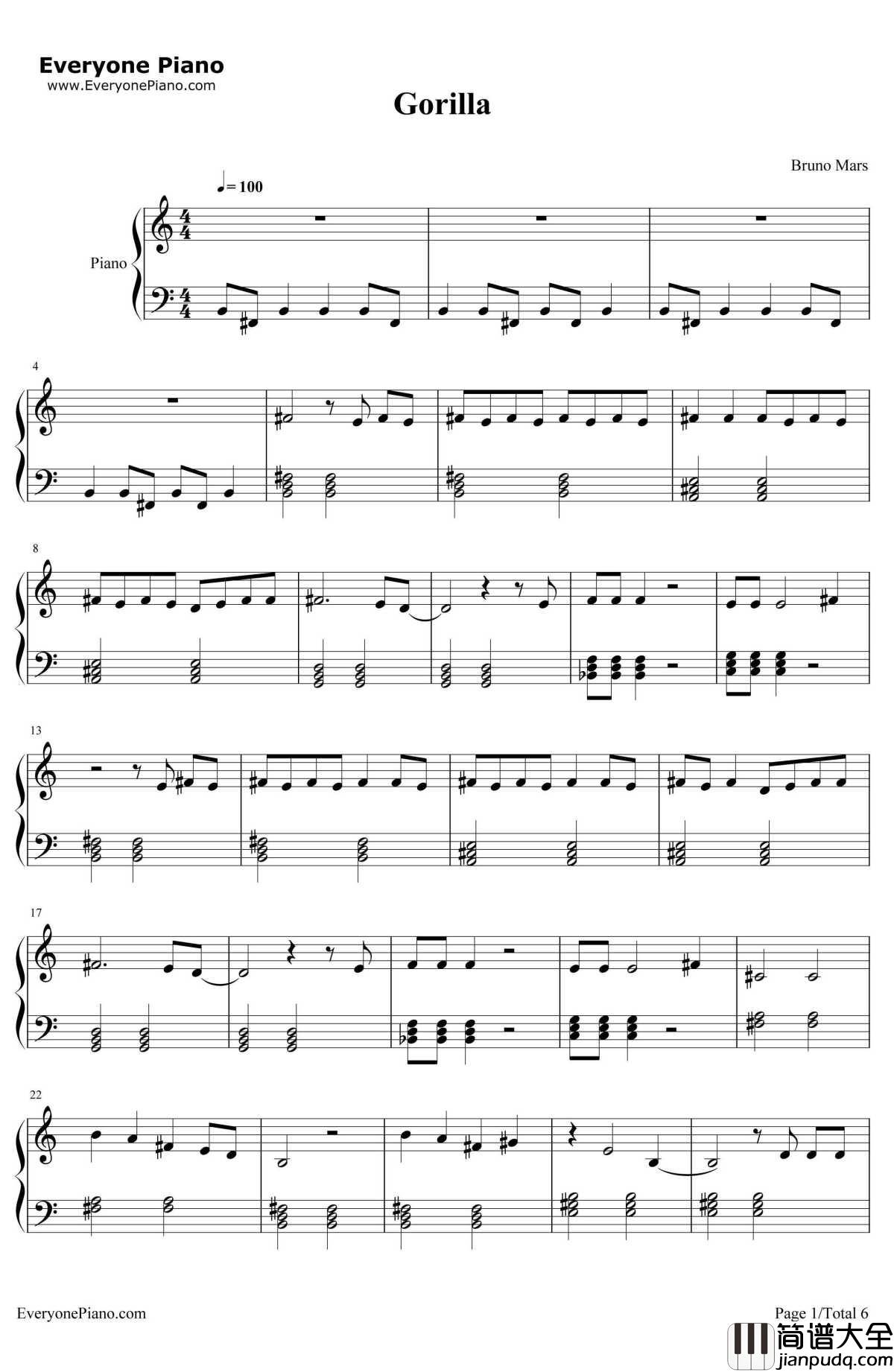 Gorilla钢琴谱_BrunoMars