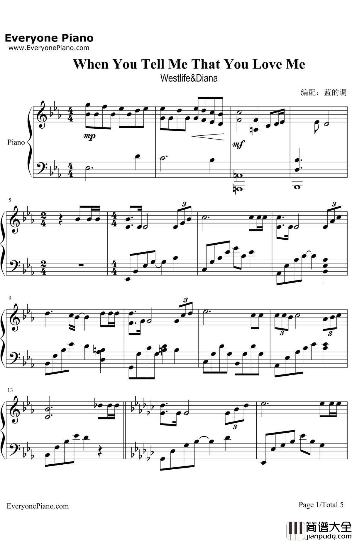When_You_Tell_Me_That_You_Love_Me钢琴谱_Westlife