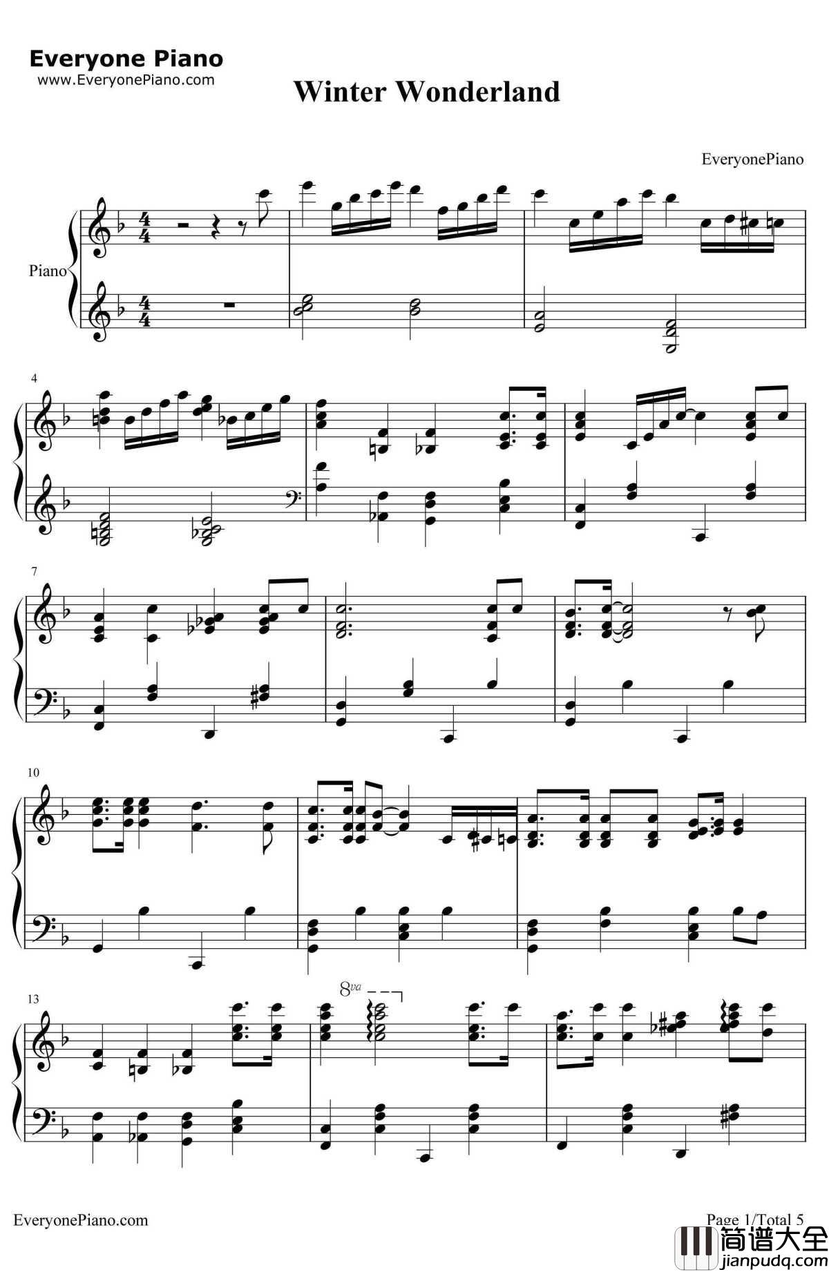Winter_Wonderland钢琴谱_珠儿Jewel_圣诞歌曲_冬日仙境