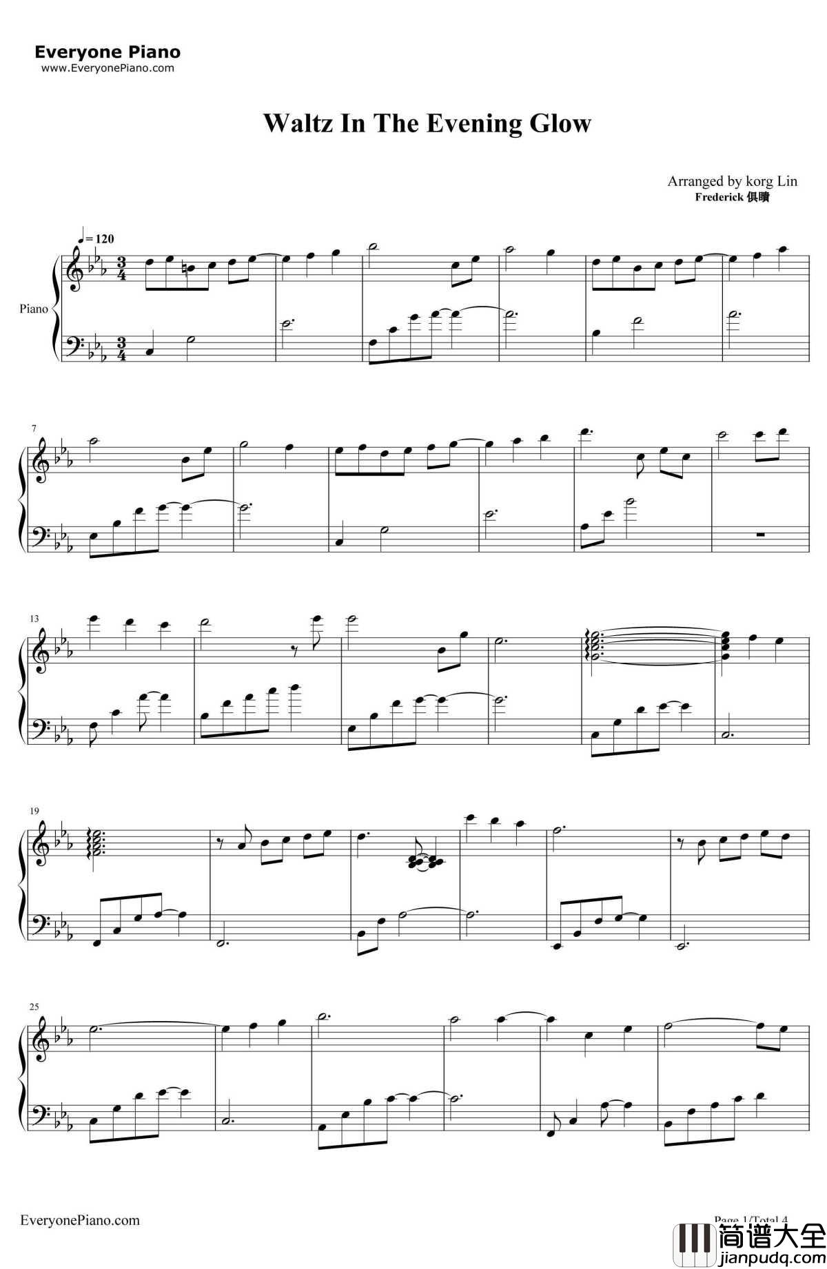 Waltz_In_The_Evening_Glow钢琴谱_加古隆_世界名曲