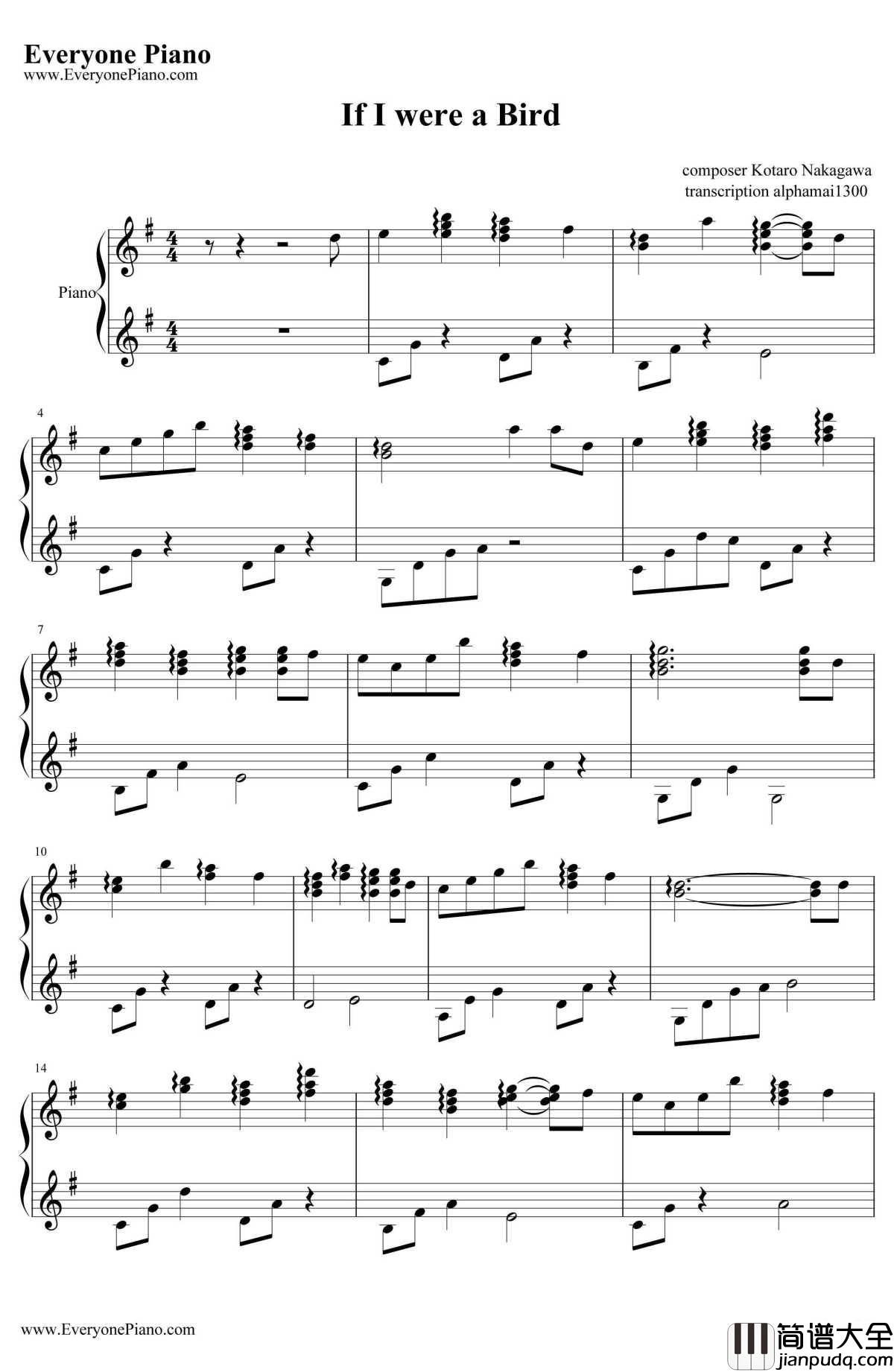 if_i_were_a_bird钢琴谱_黑石瞳__CODEGEASS反逆的鲁鲁修R2_插曲