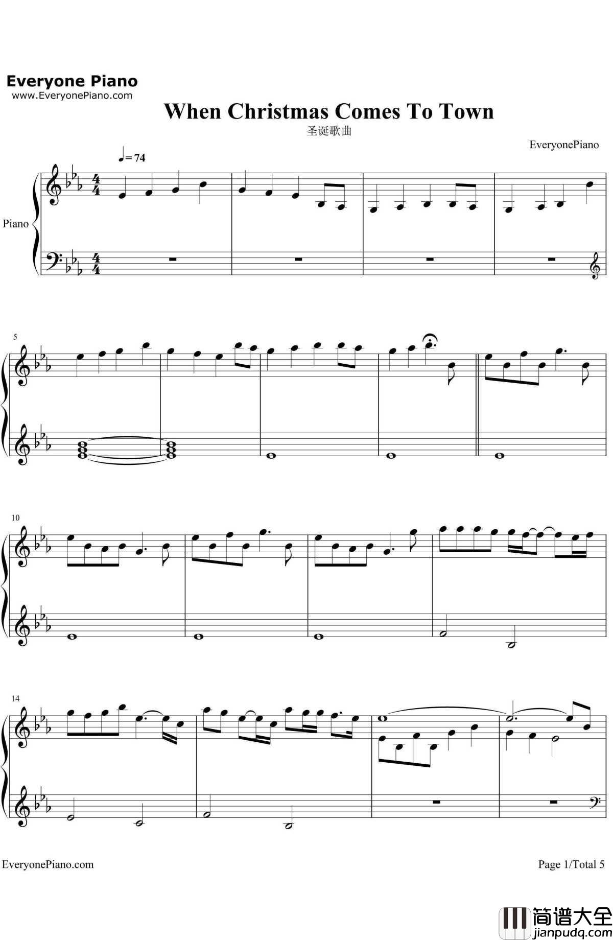 When_Christmas_Comes_To_Town钢琴谱_MatthewHallMeaganMoore_圣诞歌曲