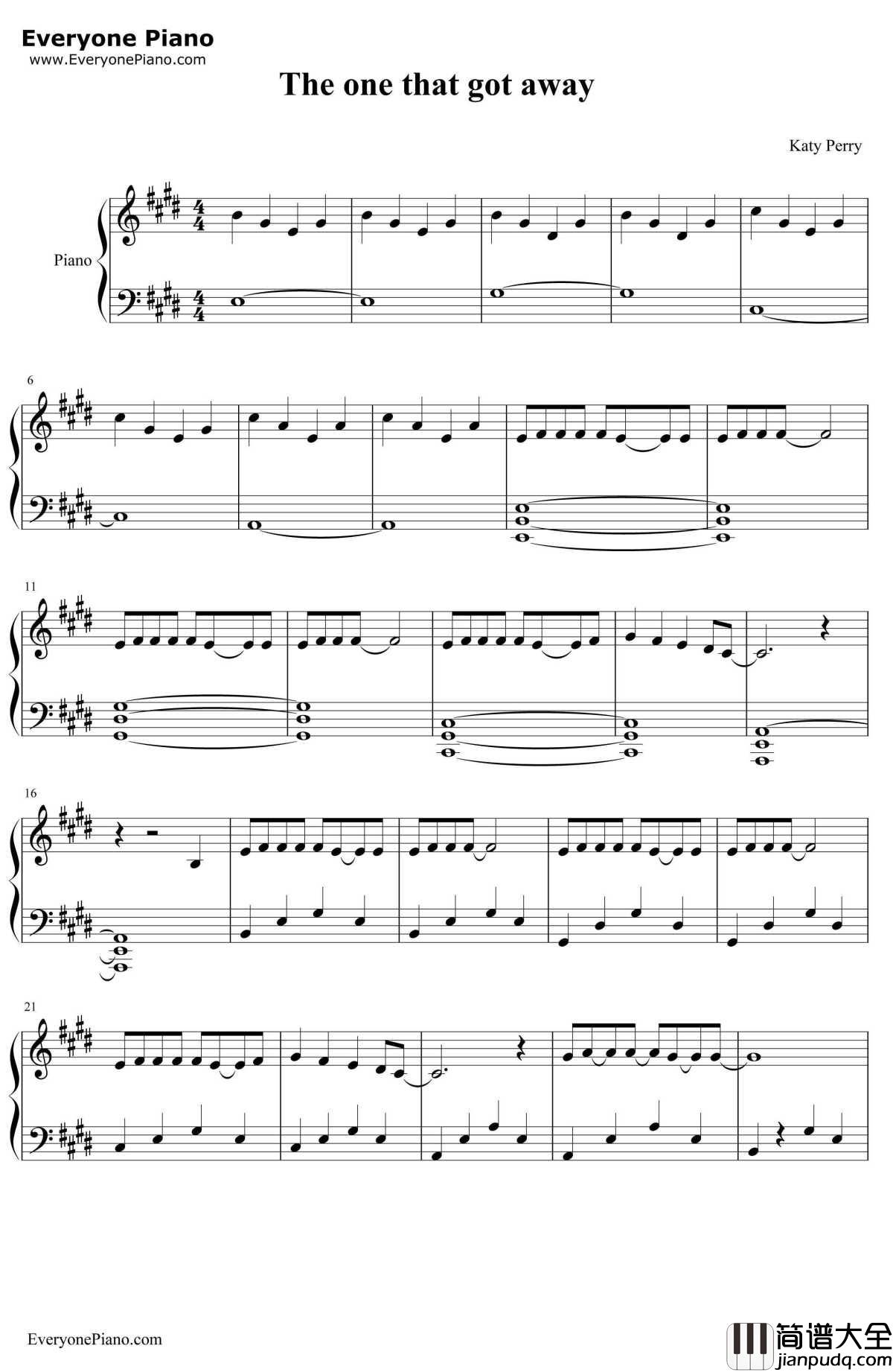 The_One_That_Got_Away钢琴谱_KatyPerry